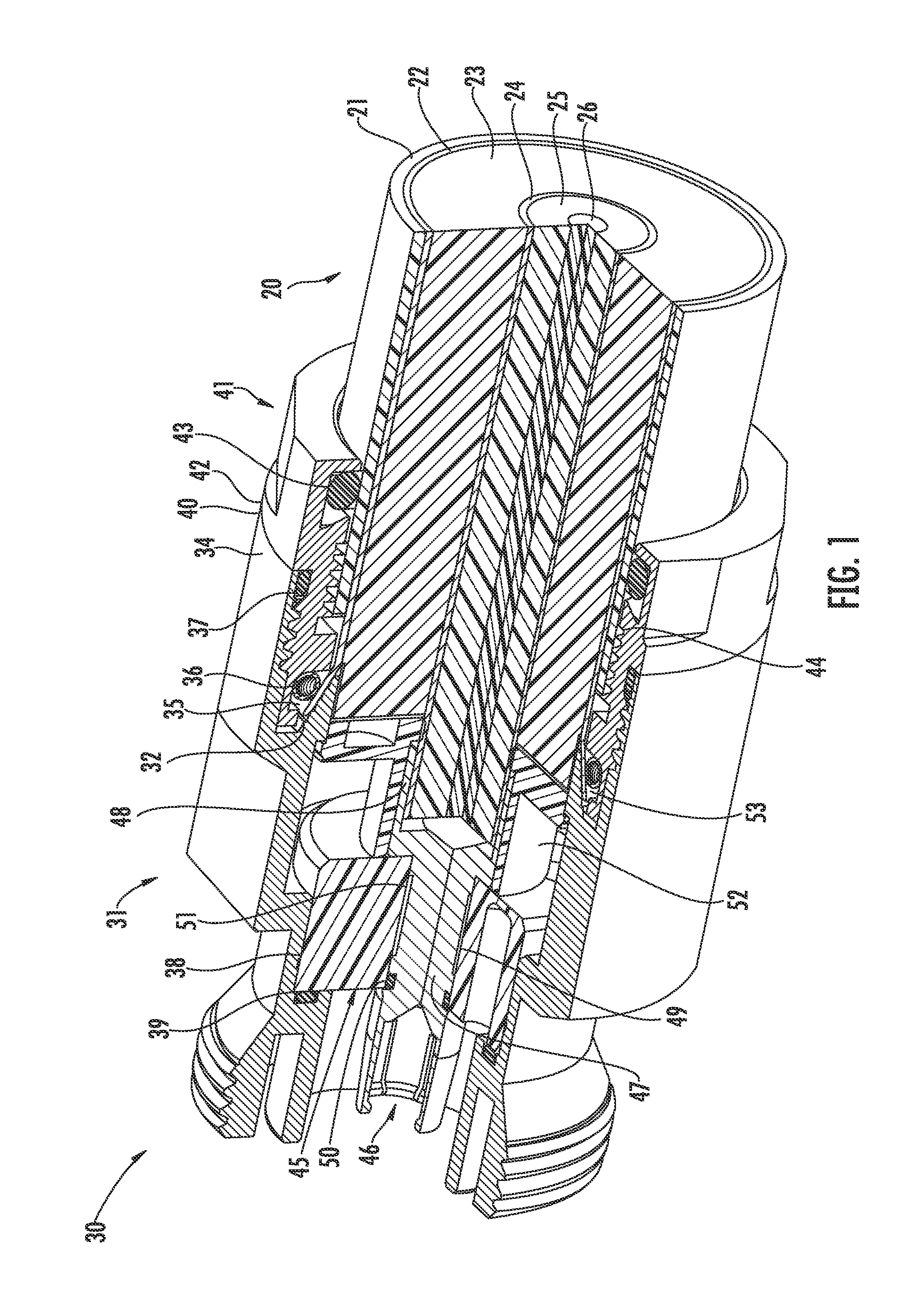 Connector for coaxial cable having rotational joint between insulator member and connector housing and associated methods