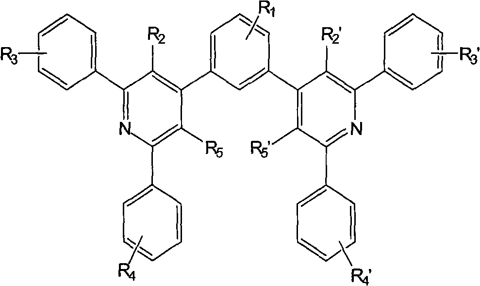 Organic electronic transmission and/or hole-barrier material, synthesis method thereof and use thereof