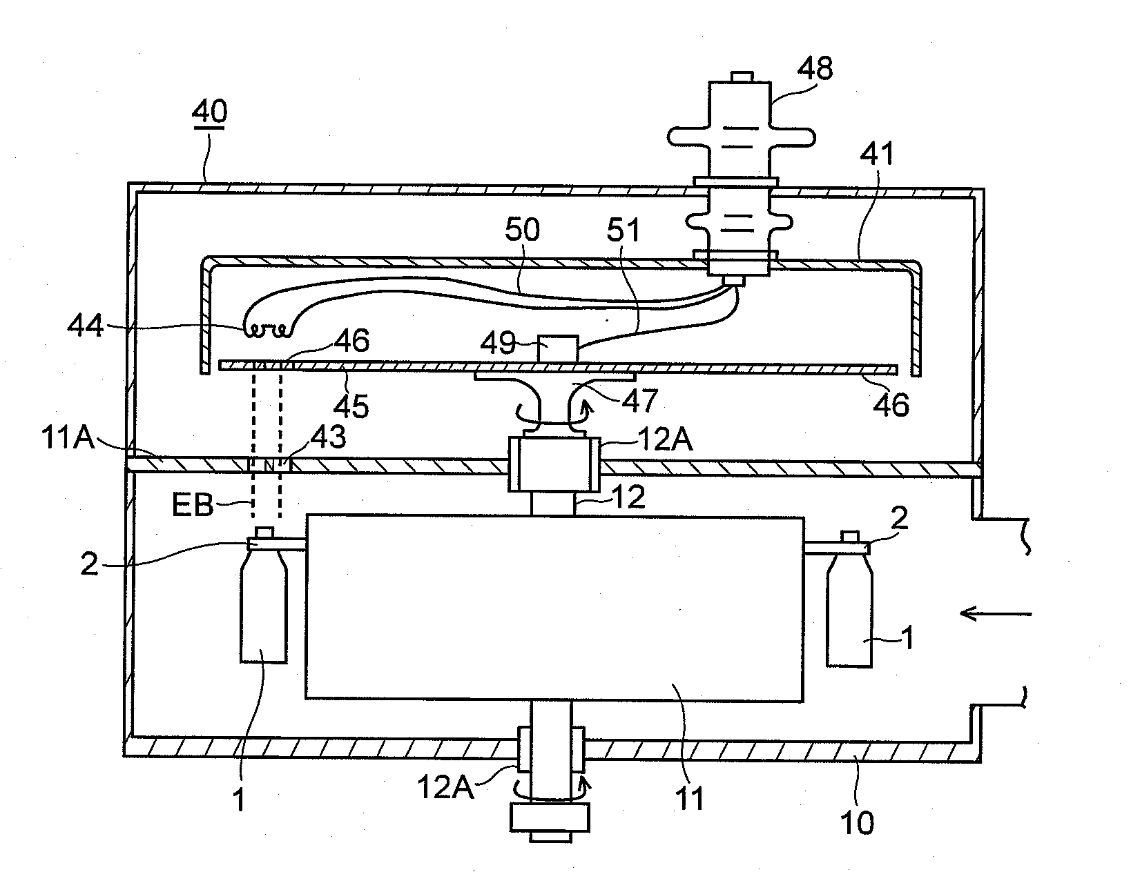 Electron beam irradiation apparatus for open-mouthed containers