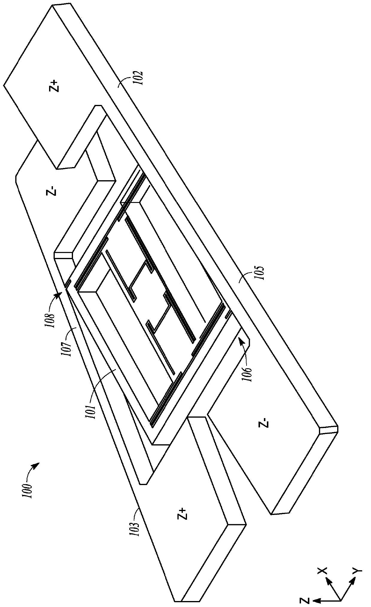 Mems proof mass with split z-axis portions