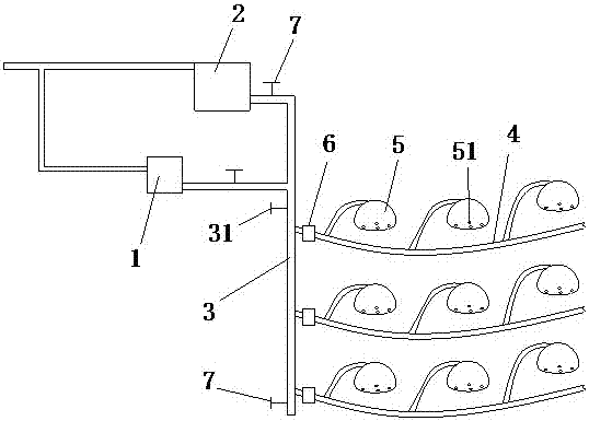 Bag storage and slow penetration type irrigation fertilizing system arranged along contour line of slope orchard