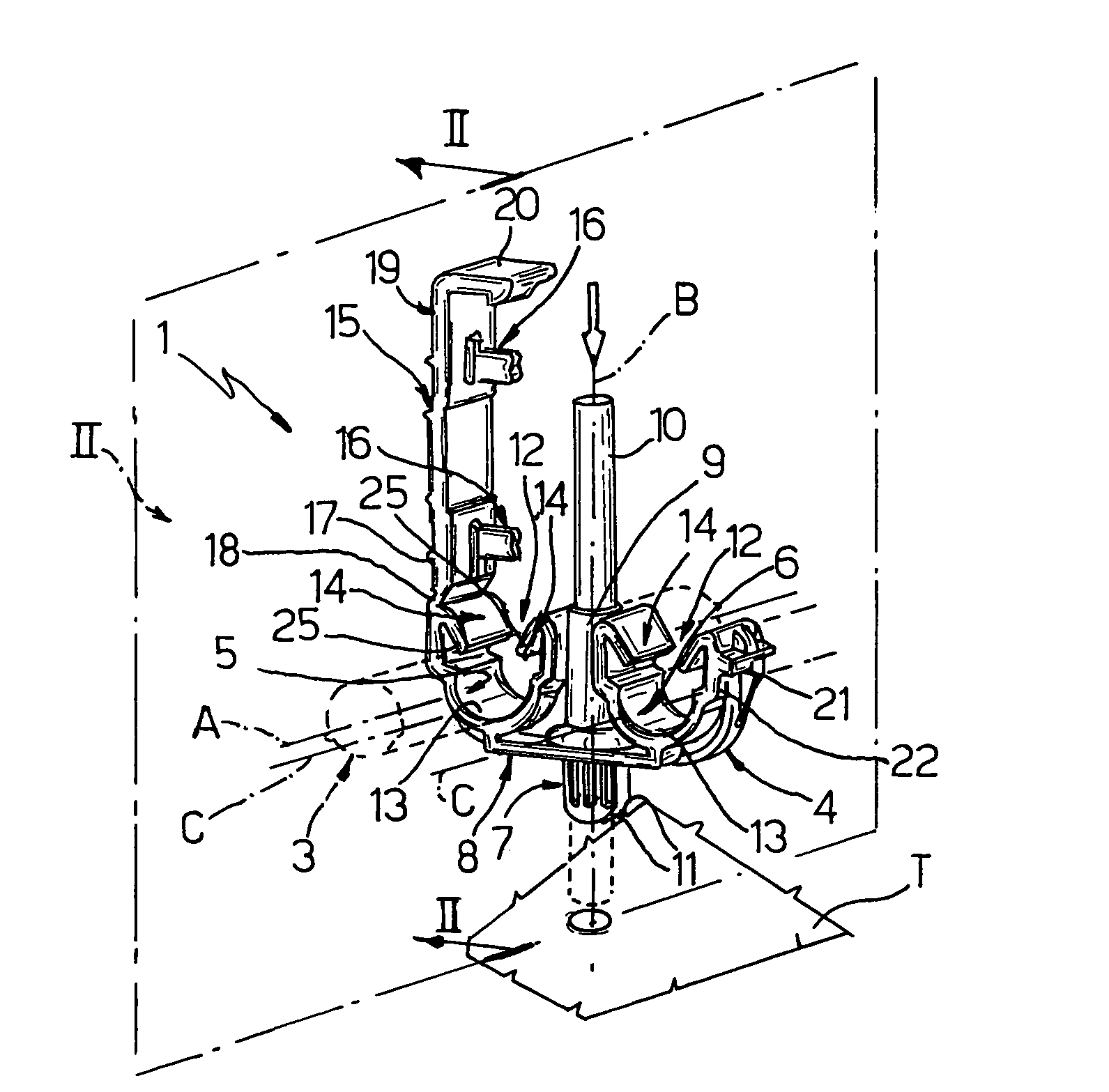Clamp-type retention element for axisymmetrical components such as cables or tubes, in particular for application on vehicles