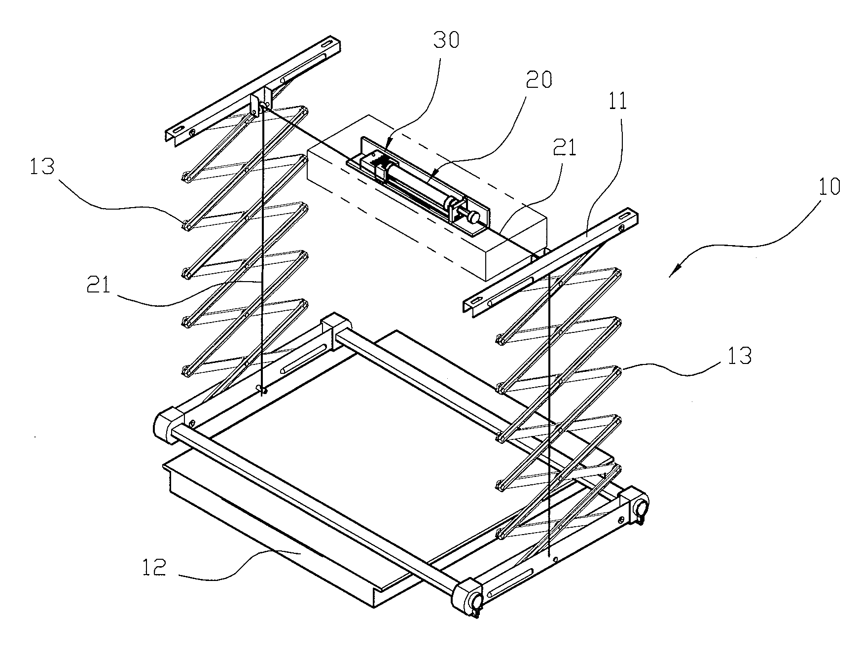 Lifting Device For An Overhead Projector Which Has A Constant Velocity During The Upward And Downward Movement