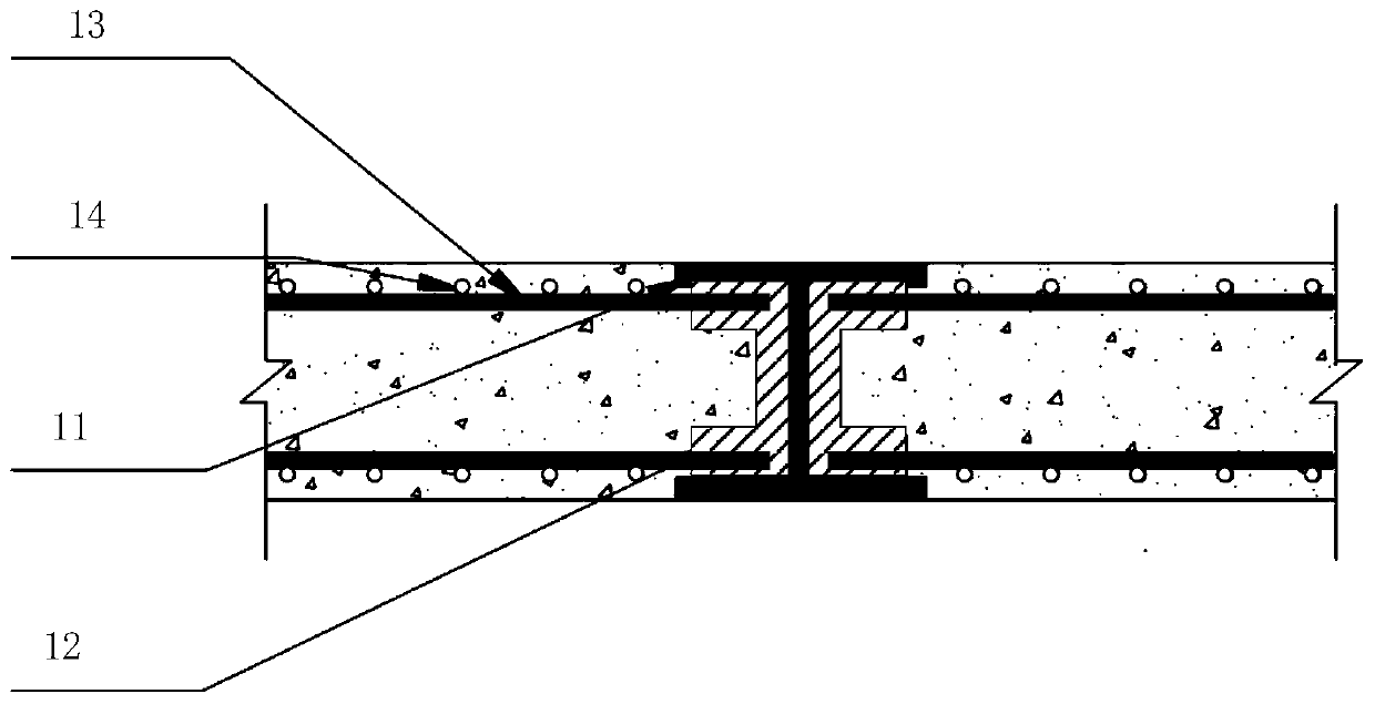 Fully-embedded steel beam combined floor slab and construction method thereof