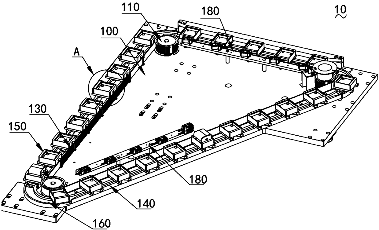 Conveyor belt and carrier mounting structure, and feeding buffer device comprising same