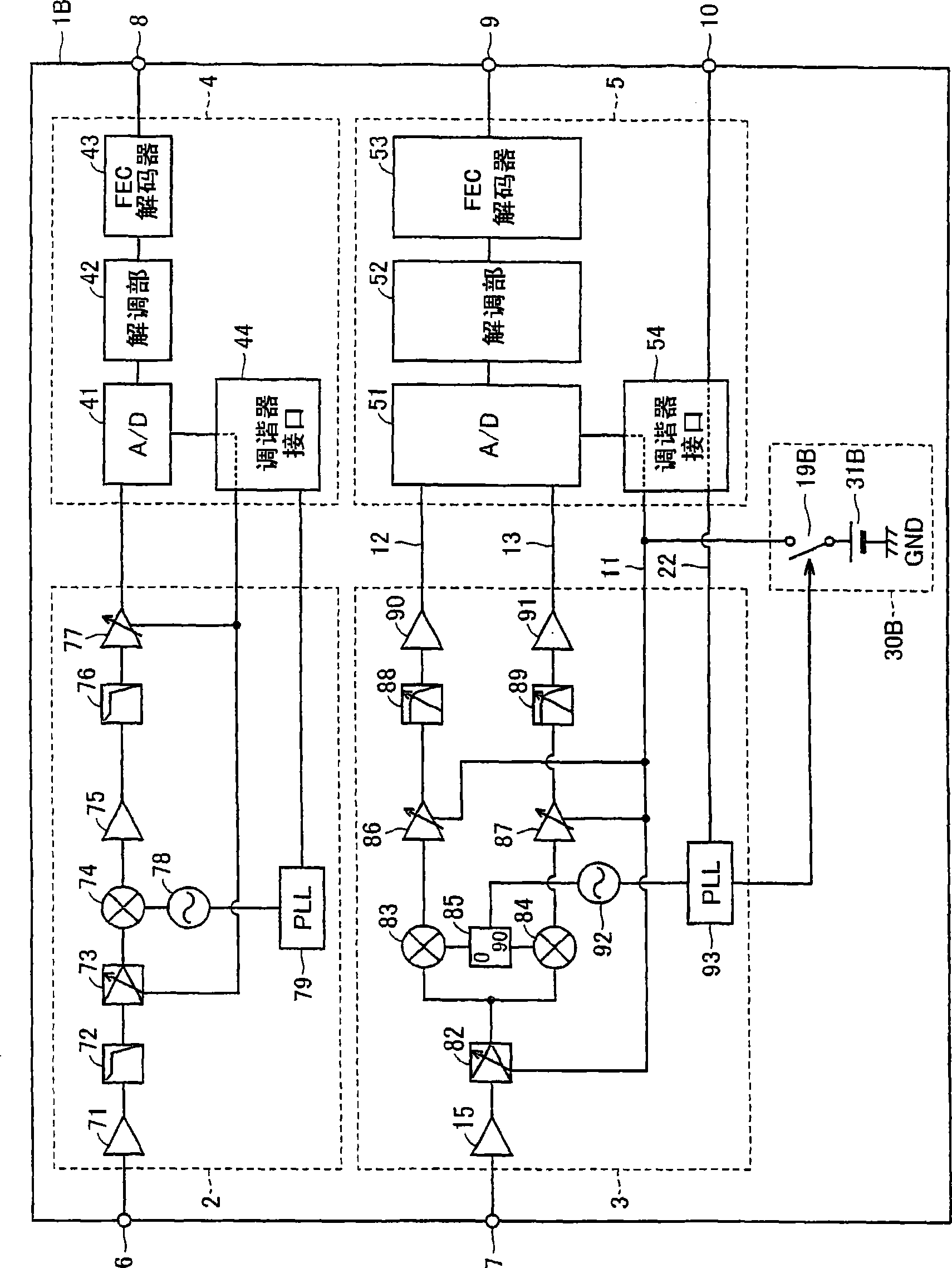 Composite tuner capable of preventing mutual interference between terrestrial broadcast and satellite broadcast