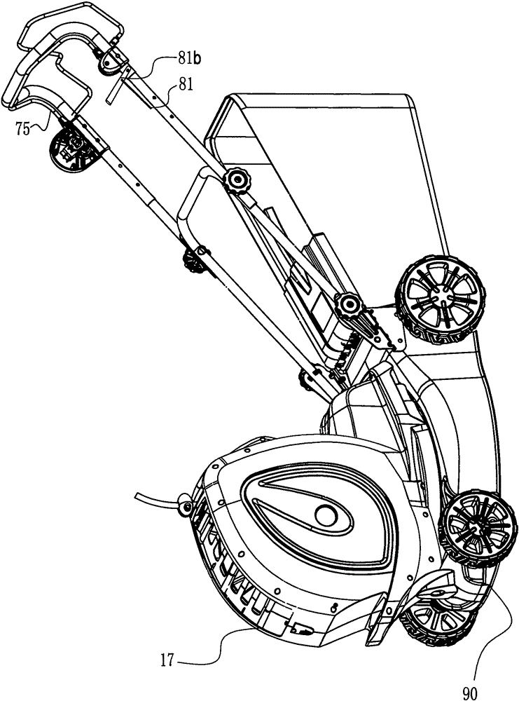 Three-wheel lawn mower having trimmer head and being capable of heightening single front wheel with flat rod to rotate angle changing gears