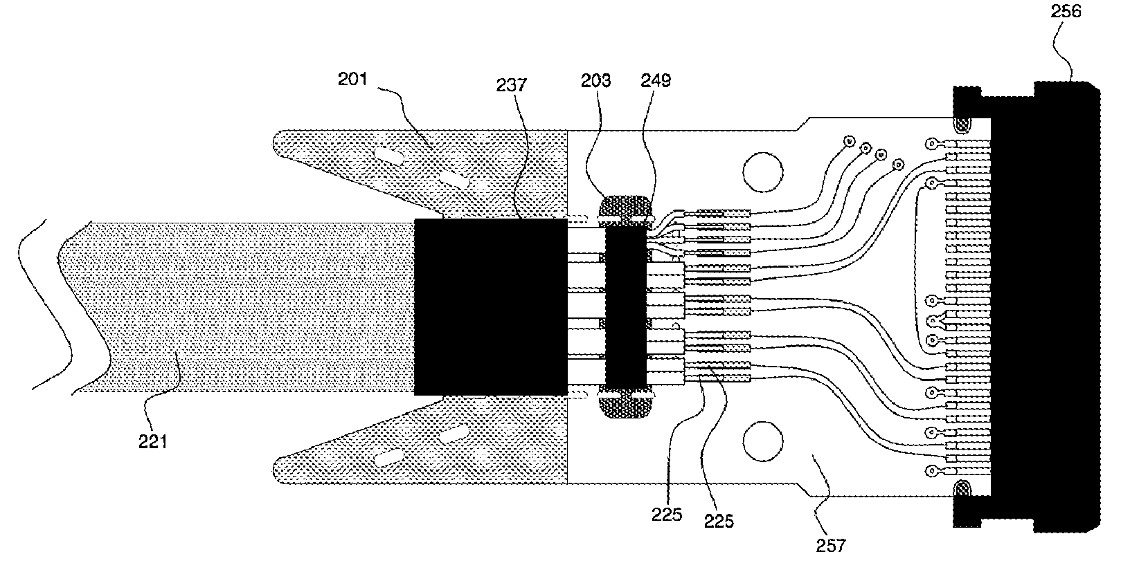 Electrical connection between cable and printed circuite board for high data speed and high signal frequency