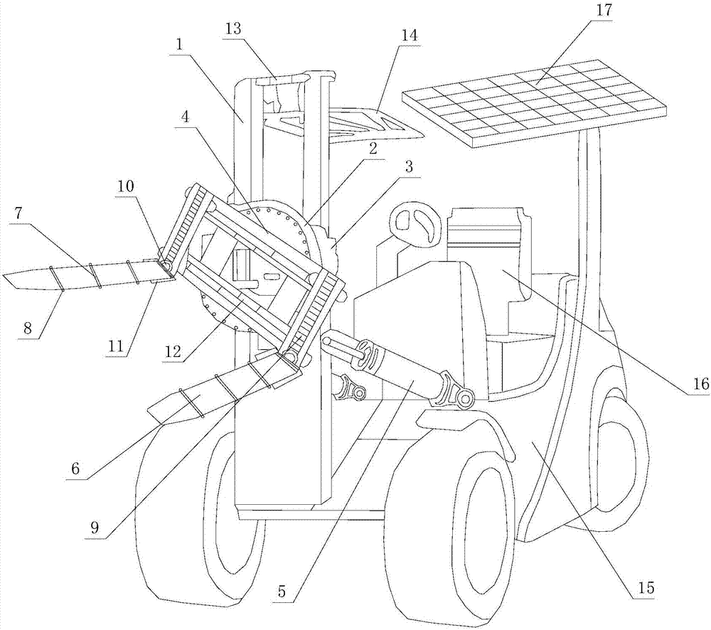 Forklift with inclined cylinders
