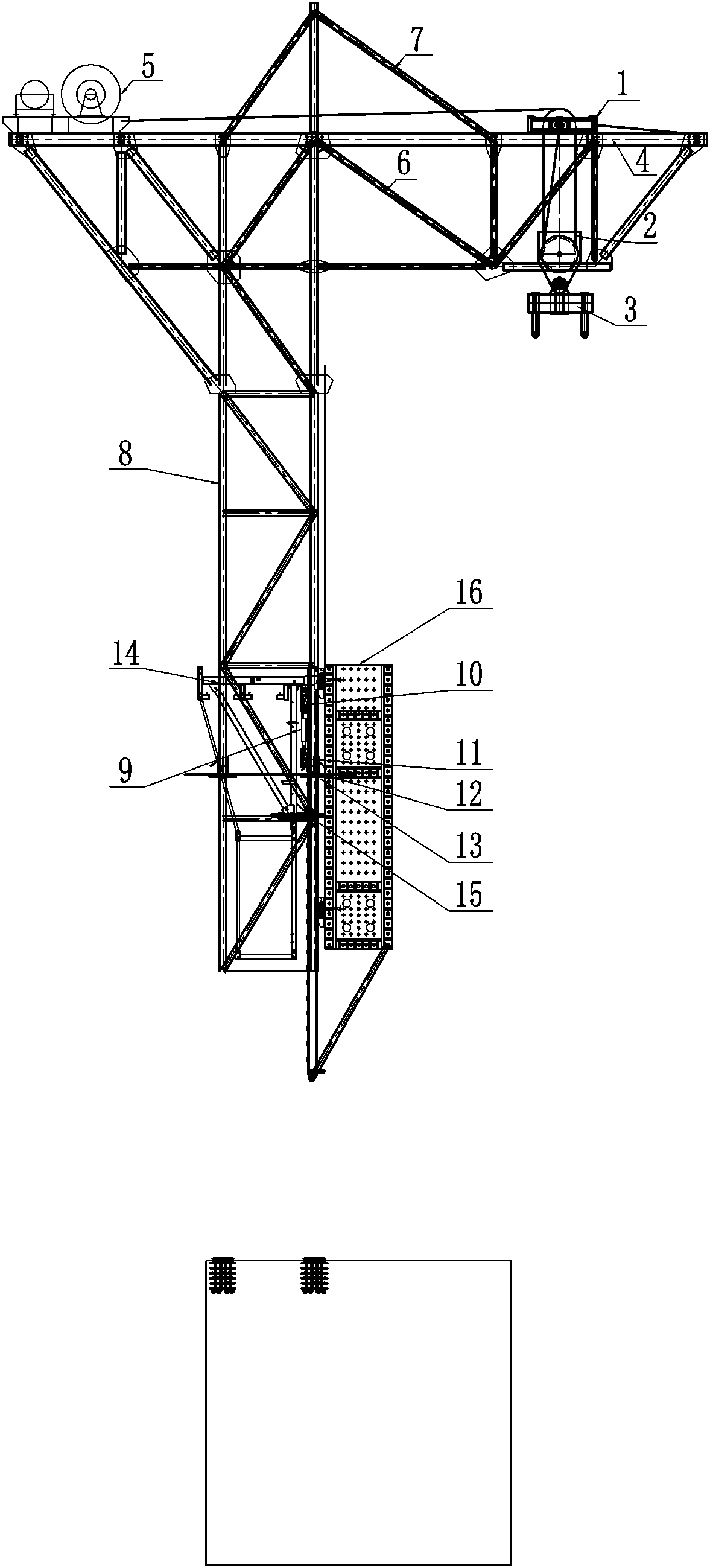 Self-climbing steel beam crane with amplitude capable of being varied and use method of self-climbing steel beam crane