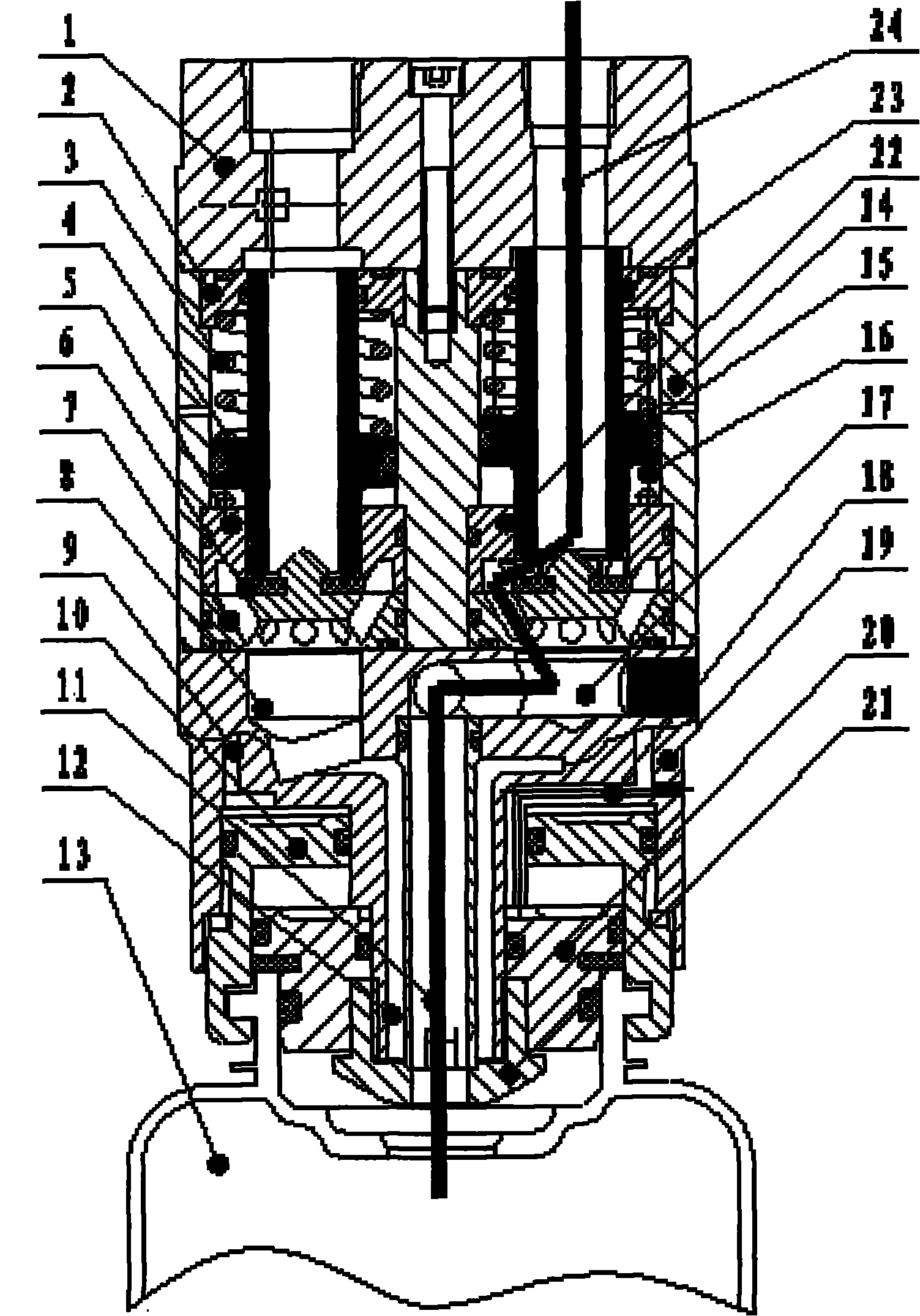 Filling gun with three in-built hollow valve rods