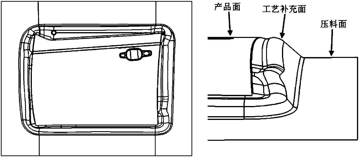 Aluminum automobile door panel drawing die and over-drawing method