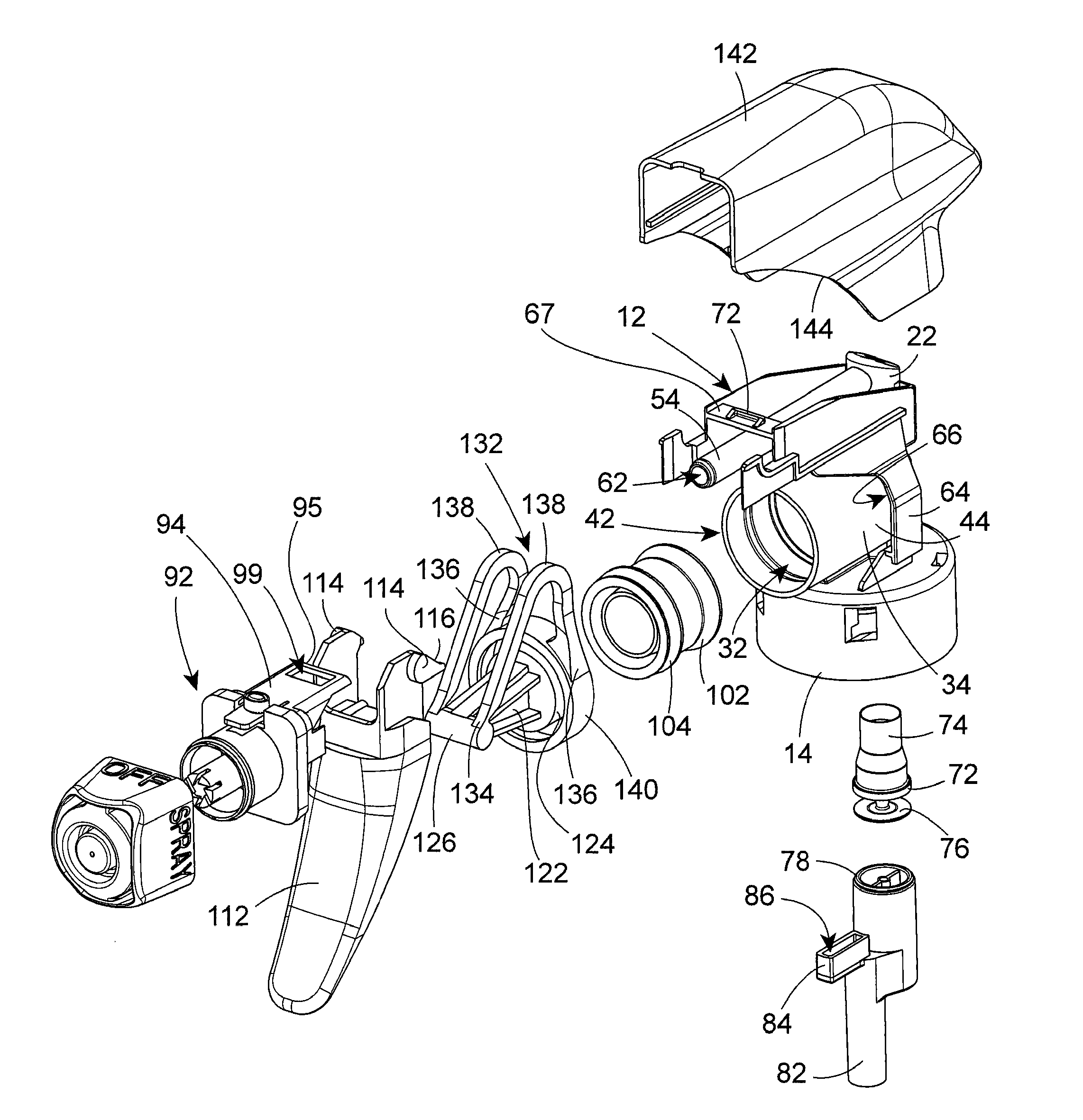 Trigger sprayer nozzle assembly and sprayer housing attachment lock