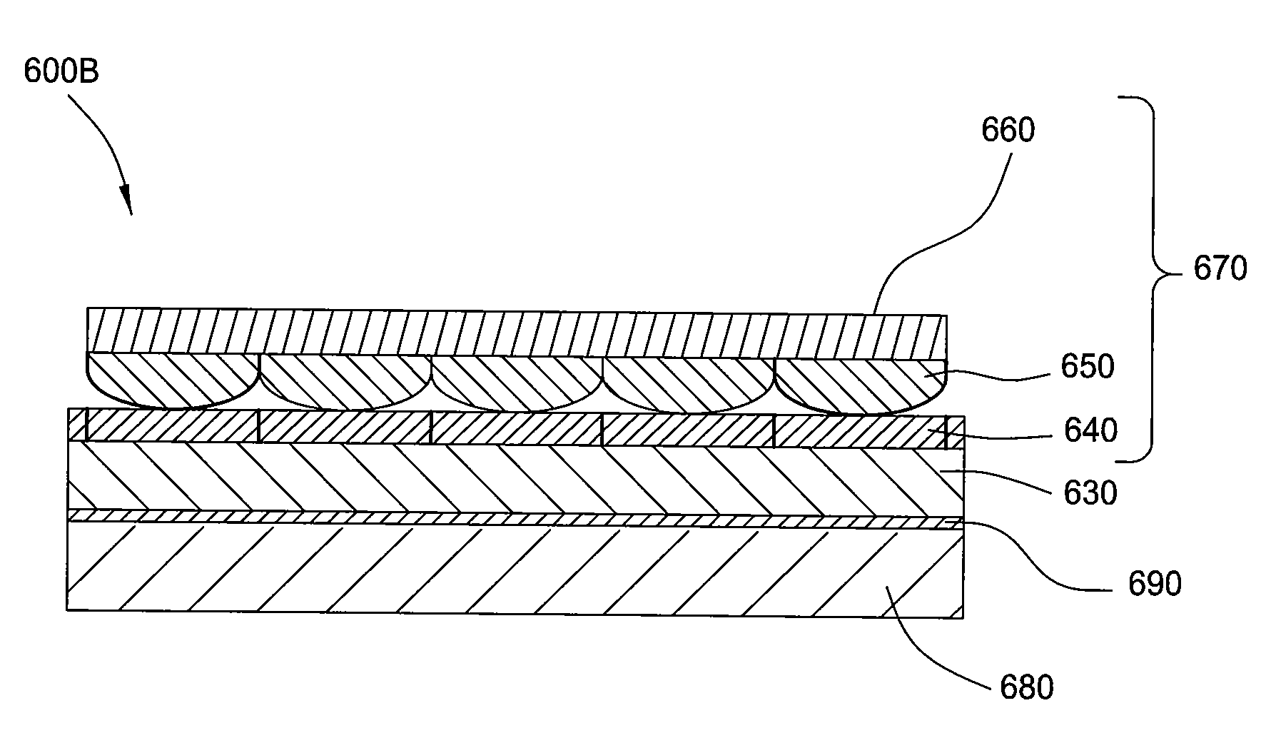 Epitaxial lift off stack having a non-uniform handle and methods thereof