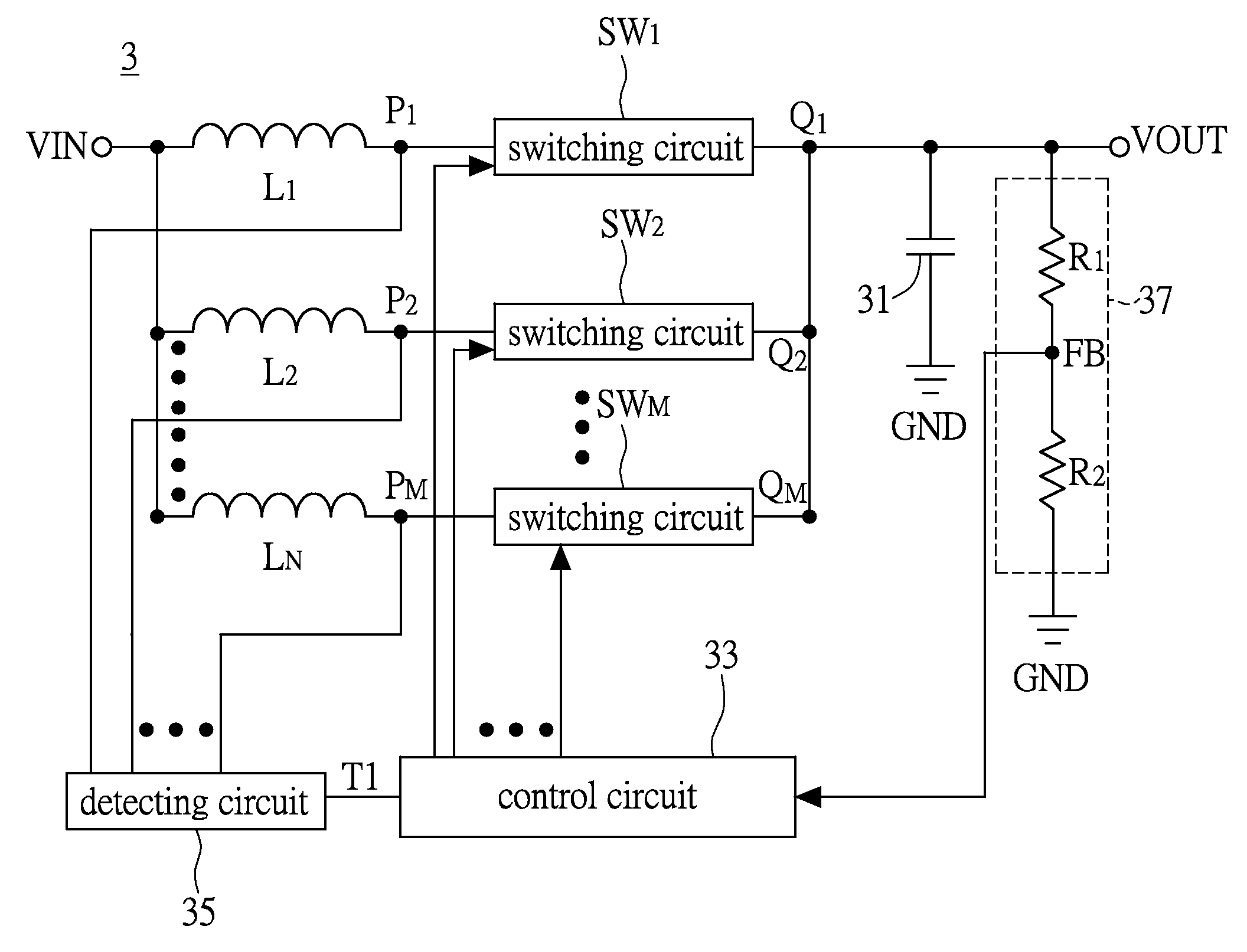 Multi-phase boost converter with phase self-detection and detecting circuit thereof