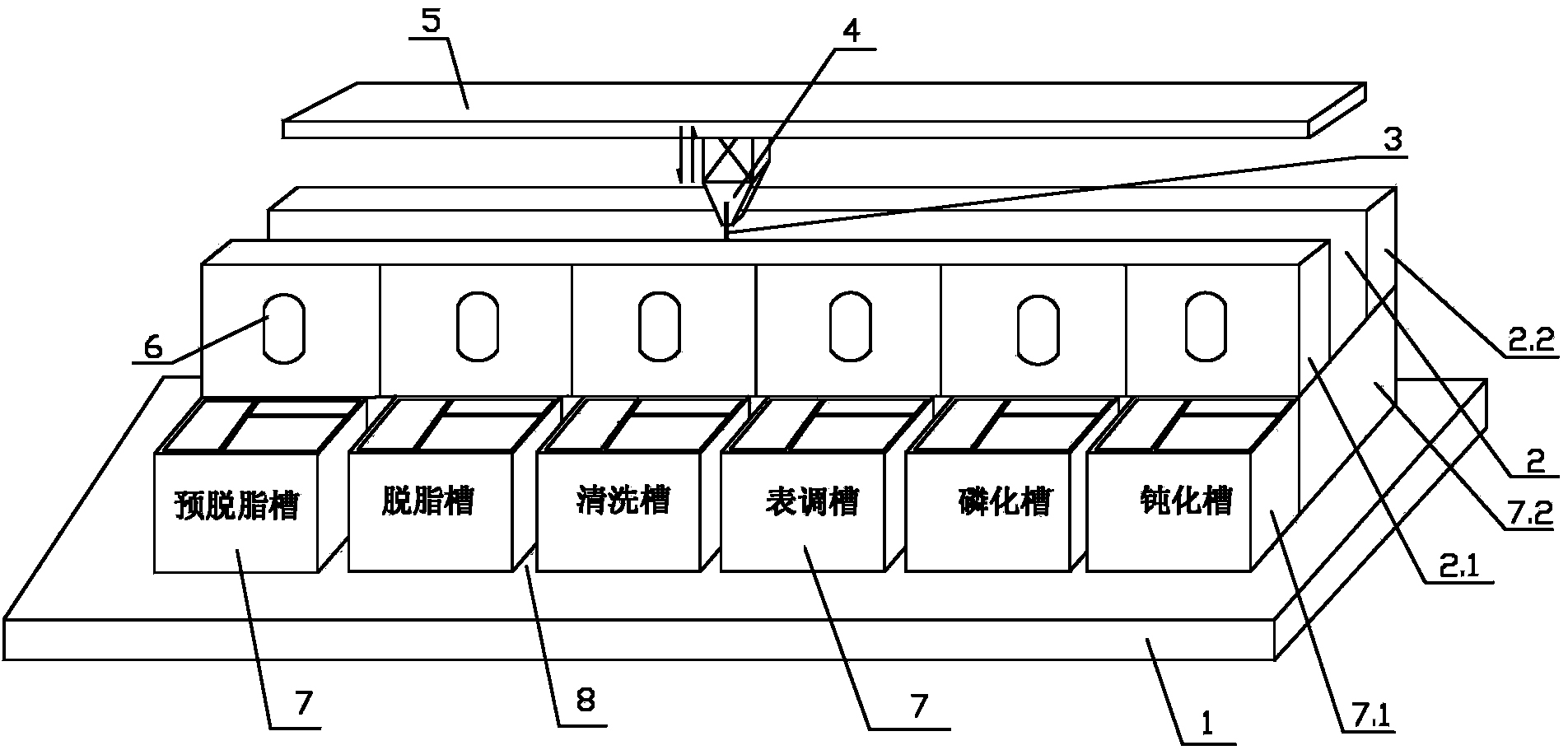 Coating pretreatment analog device with functions of tank leaching and sprinkling