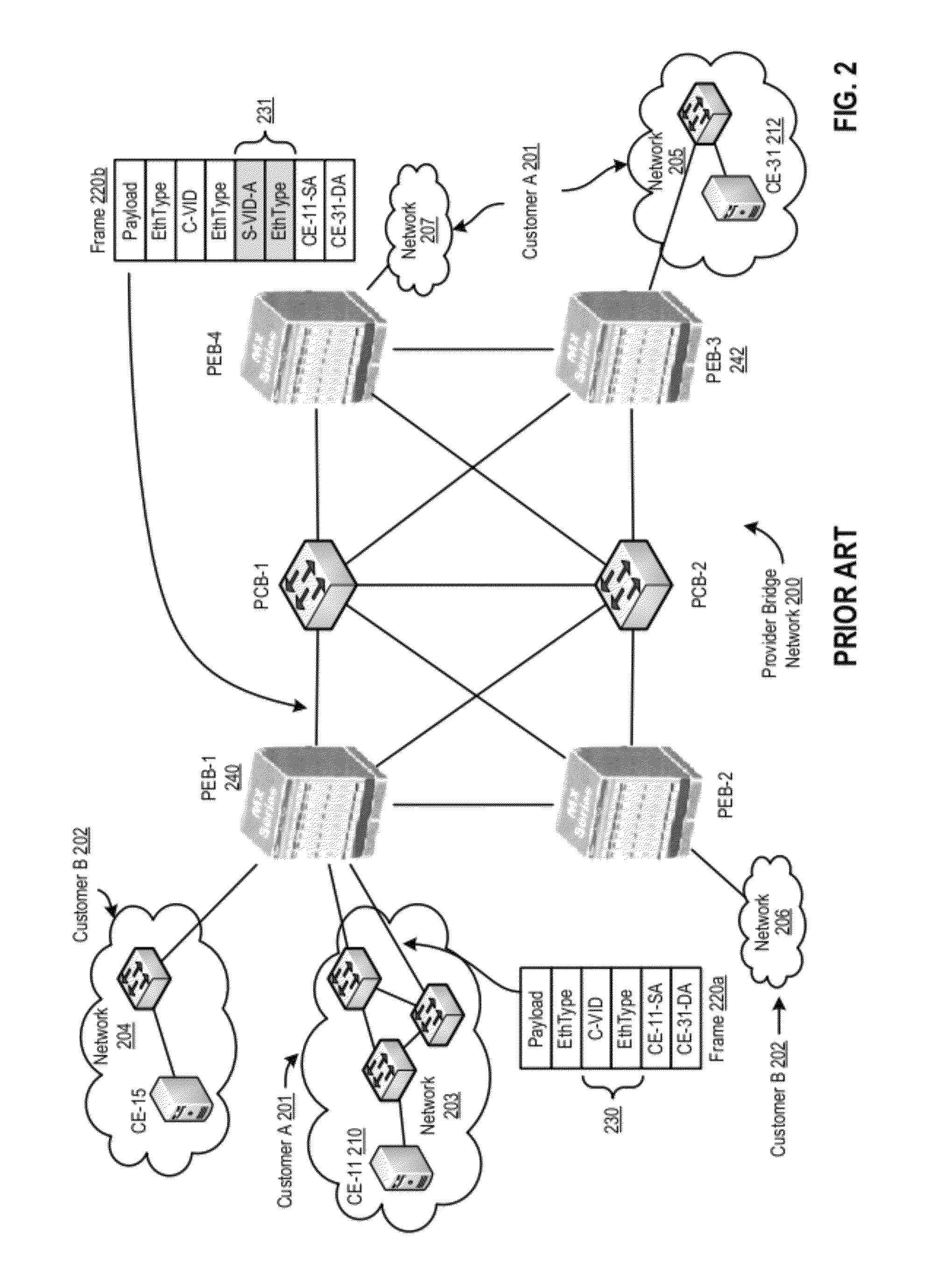 Forwarding frames in a computer network using shortest path bridging