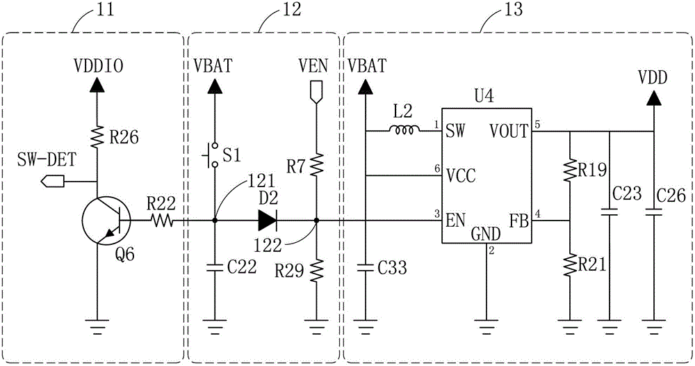 Button control circuit for single-cell battery-powered system