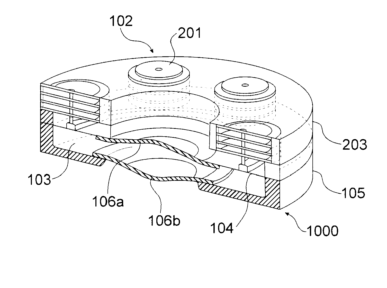 Optical device with means of actuating a compact deformable membrane