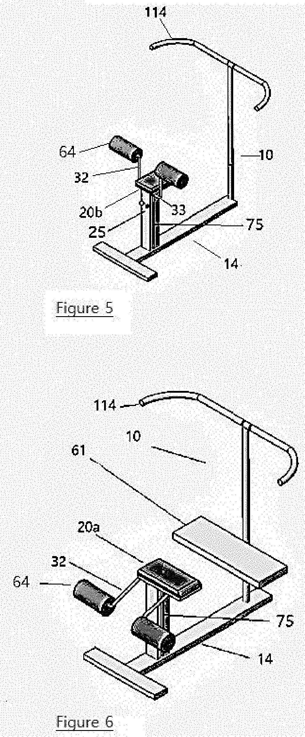 Upper leg and hip exercise method and device to preserve knee and ankle joint while exercising