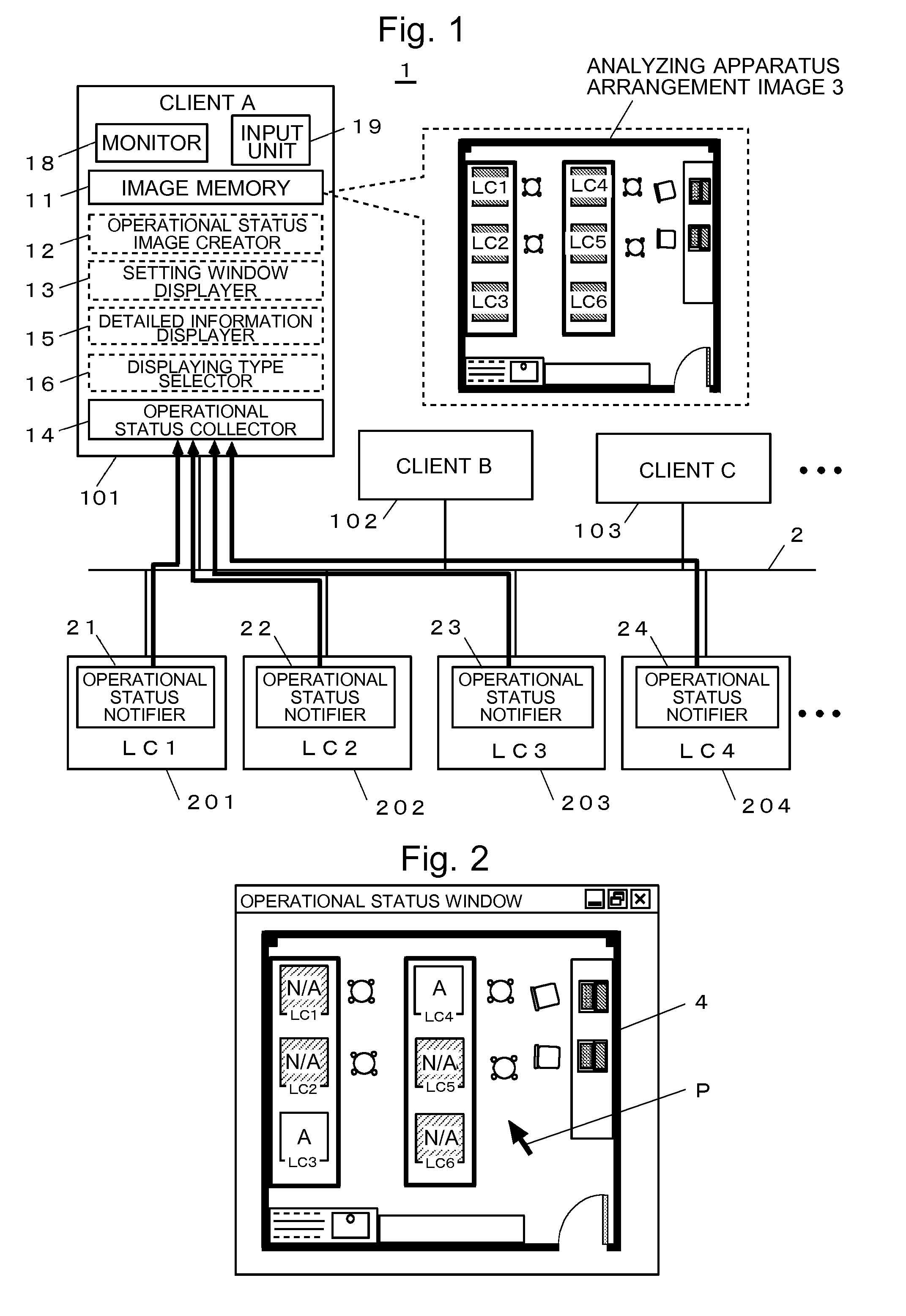 Operational status display system for analyzing apparatus