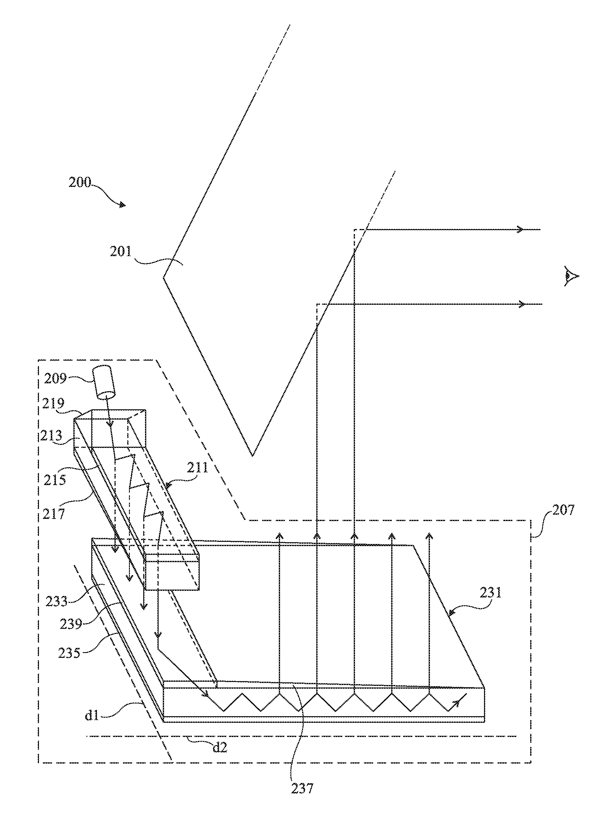Device for extending the exit pupil and head up display comprising said device