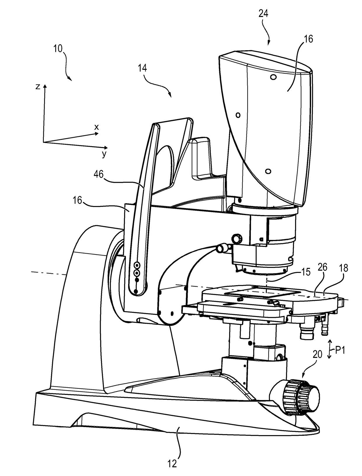 Eucentric digital microscope having a pivotally mounted pivot unit
