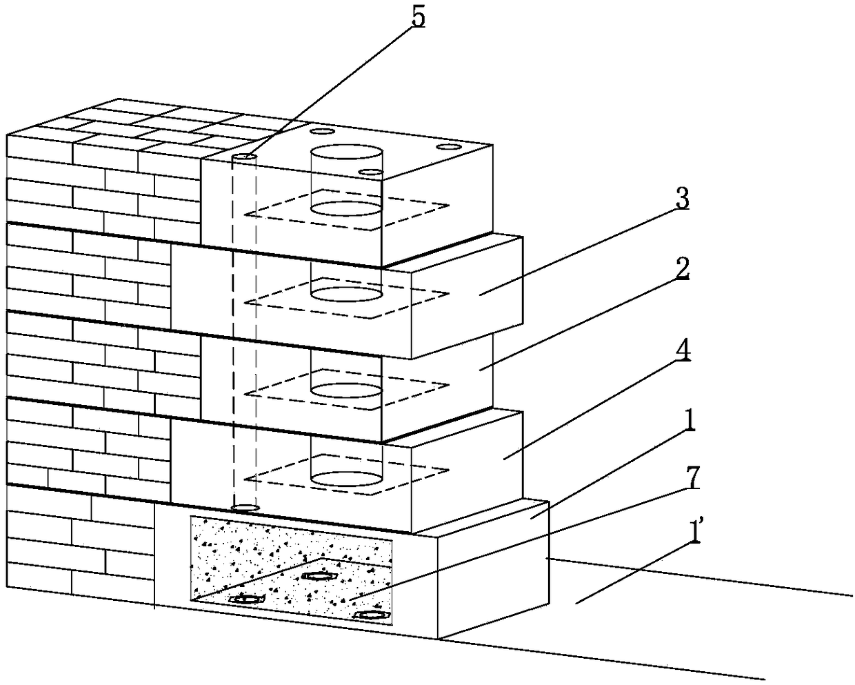 Prefabricated combined construction column for brickwork structure and construction method using the same