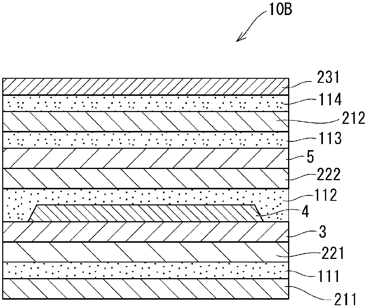 Repeated bending device, manufacturing method therefor, and suppressing method for bending traces
