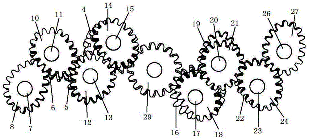 Helical gear-non-conical gear cross-axis planetary gear system transplanting mechanism for pot seedlings in wide and narrow rows