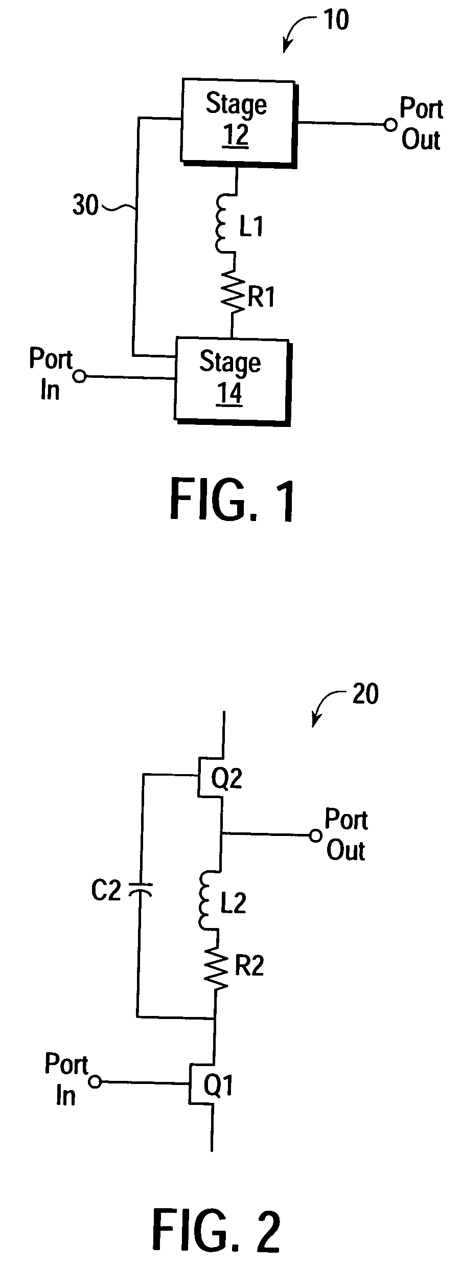 Two-stage amplifier with series L-R coupling network