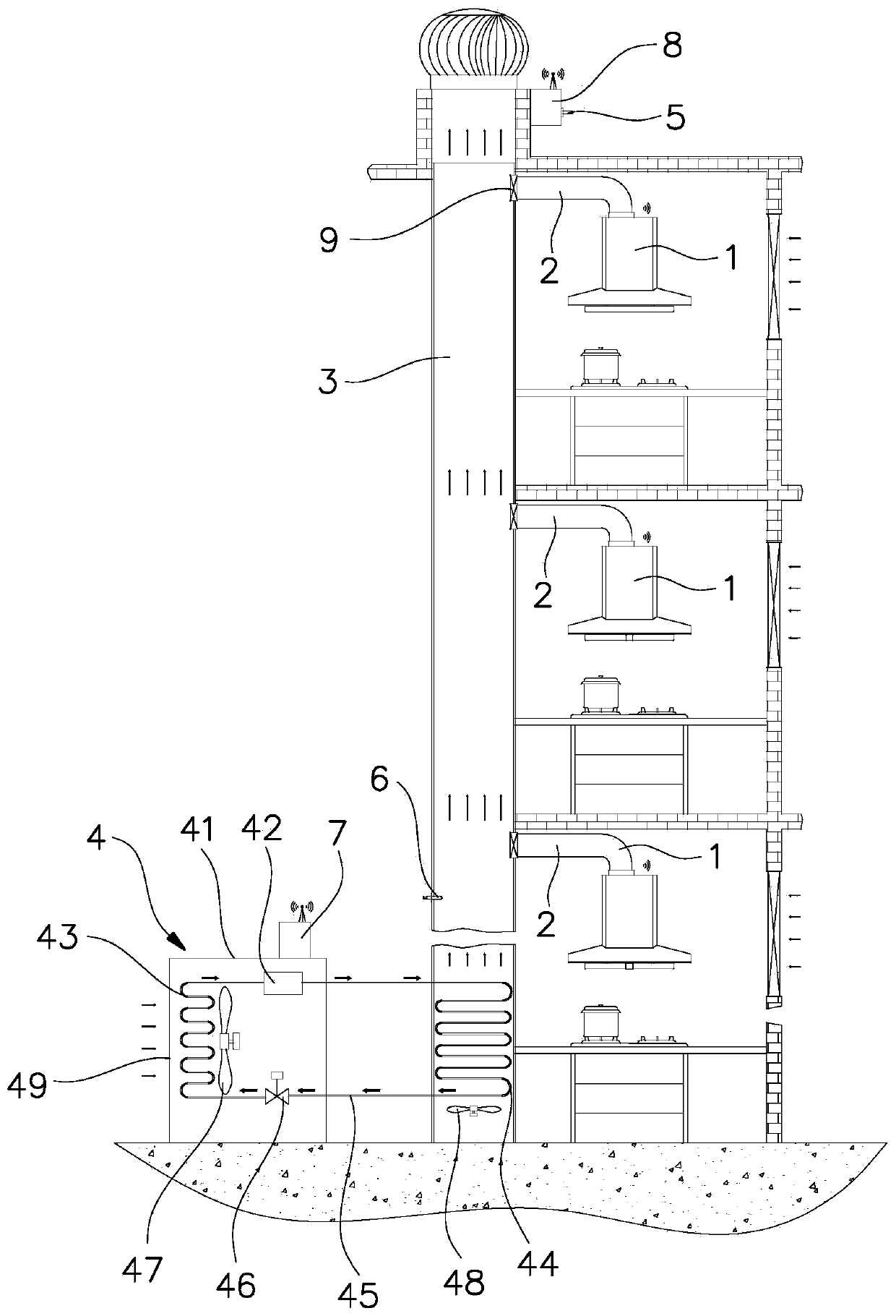 Building public flue smoke discharging system and control method thereof