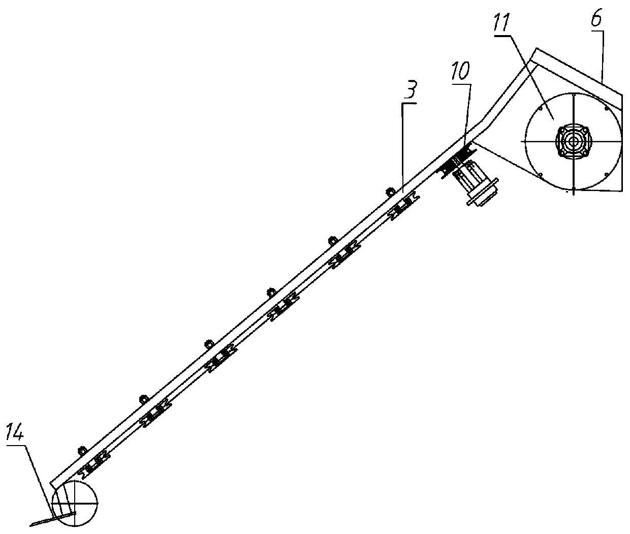 Stalk pulling and clamping conveying device of cotton stalk pulling crusher