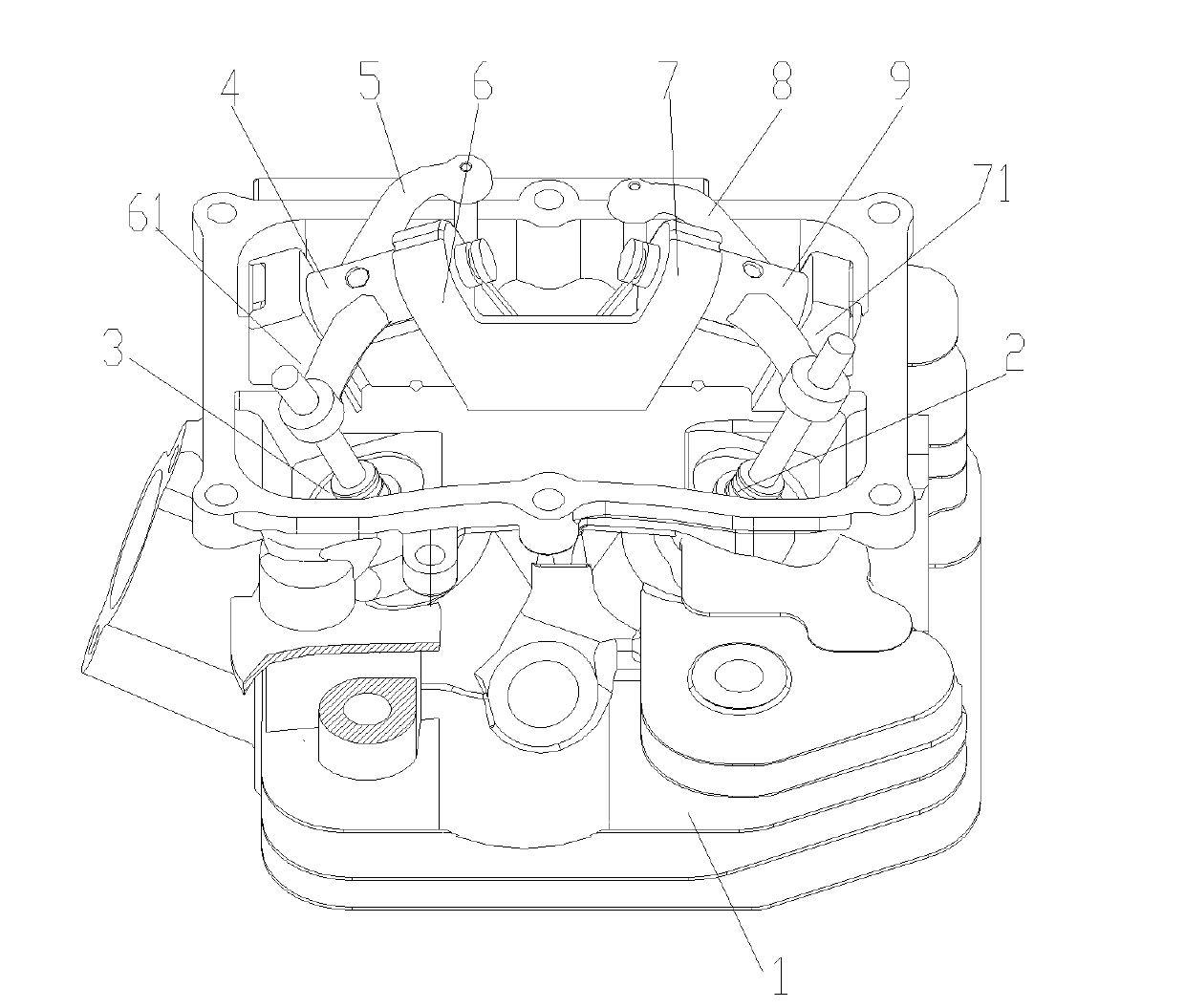 Gasoline engine and air valve rocker assembly for same