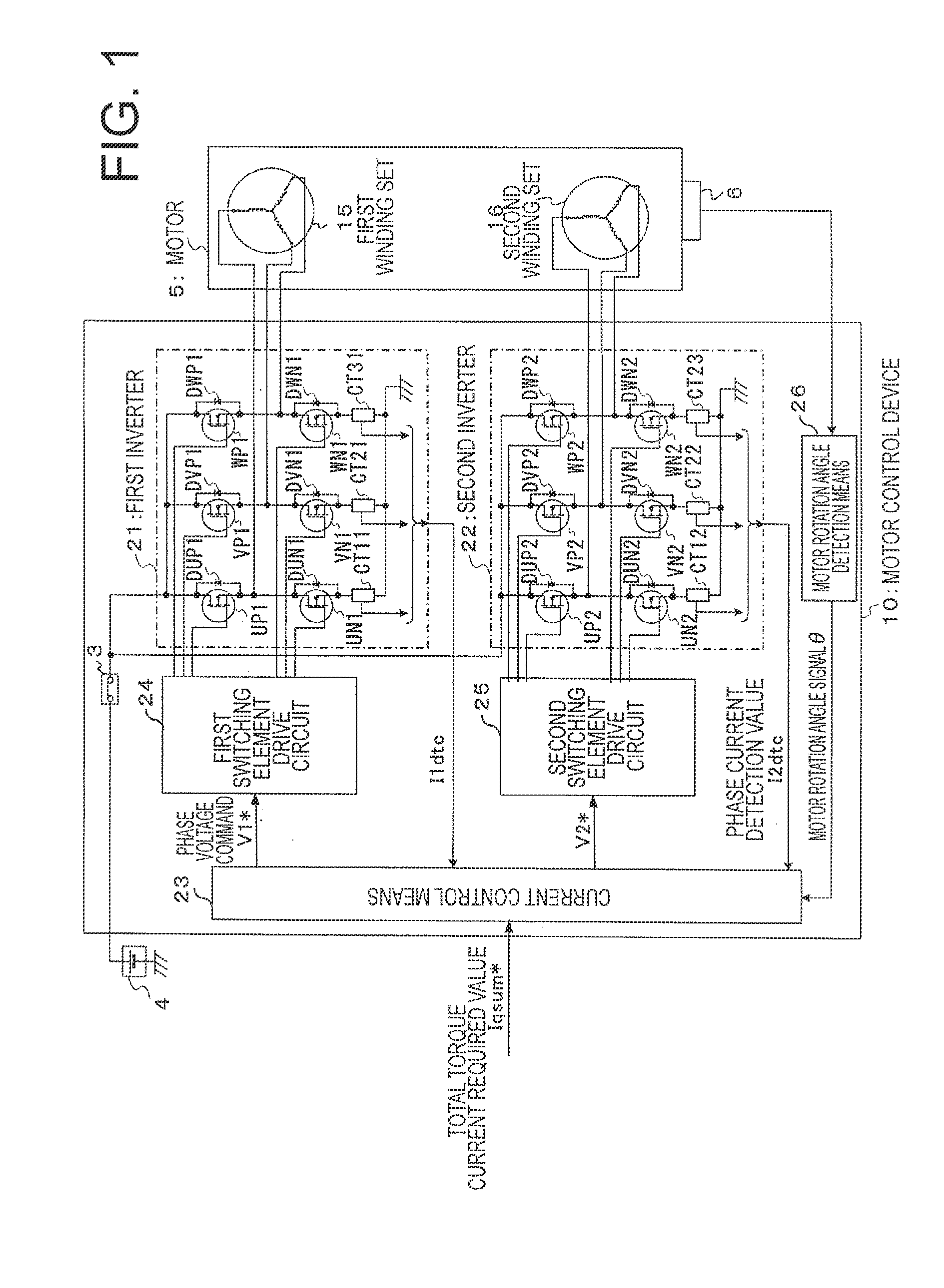 Motor control device, current control method applied to motor control device, and electric power steering device using motor control device