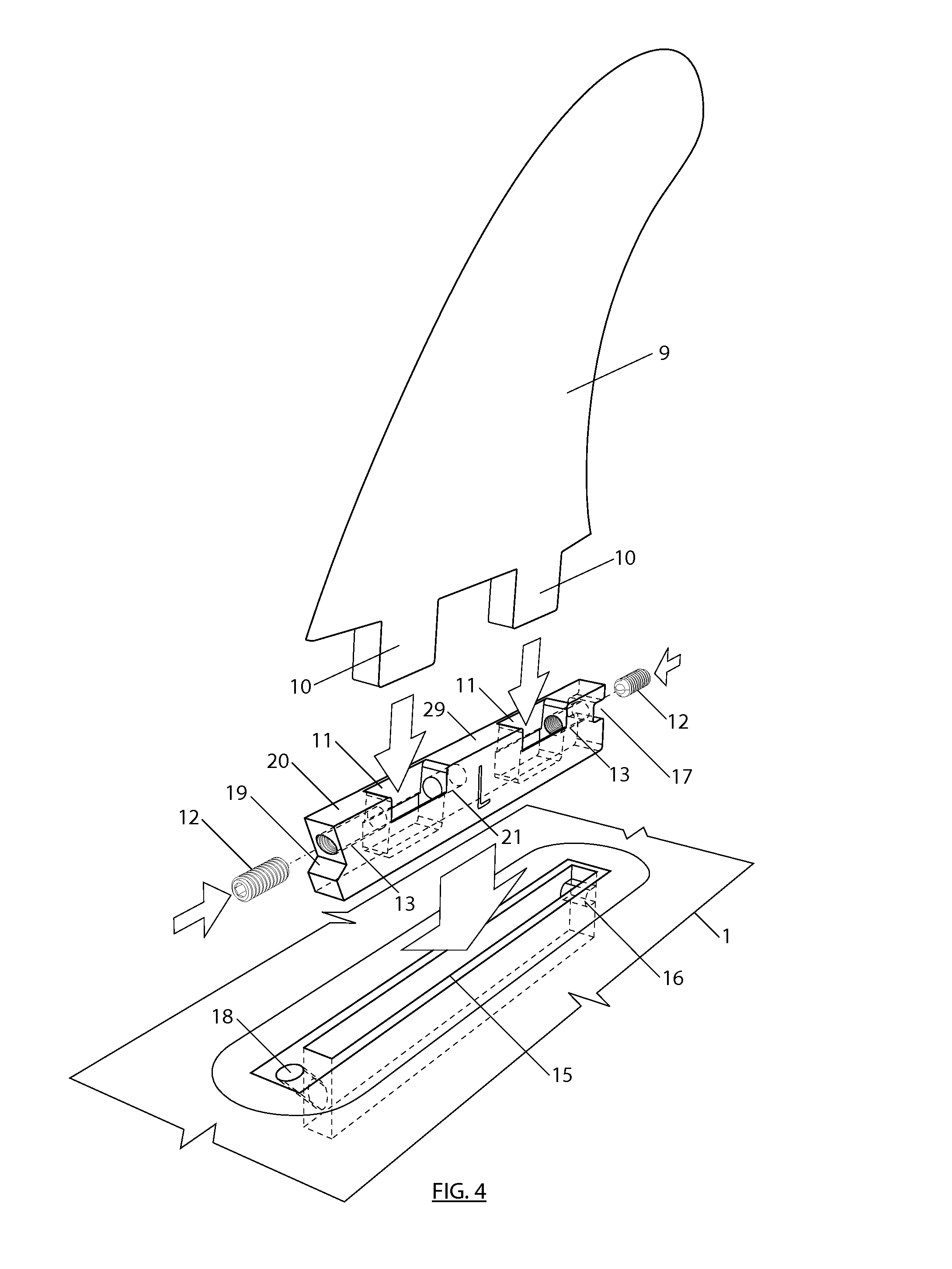 Adapter for the Insert of Two-Tabbed Fins into Single-Tabbed Fin Boxes of a Surfboard