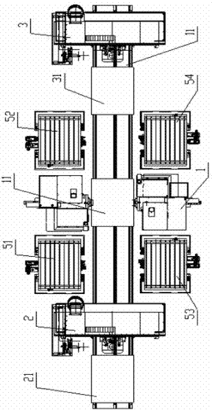 Machining structure of four movable working tables and three stations for machine tool and control method
