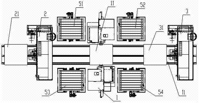 Machining structure of four movable working tables and three stations for machine tool and control method