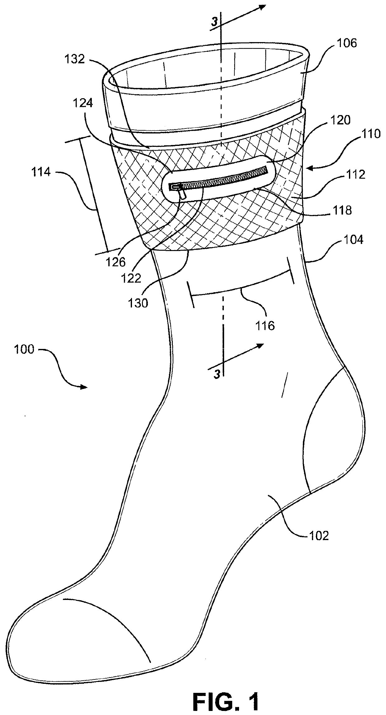 Sock having continuous storage chamber and method of making same
