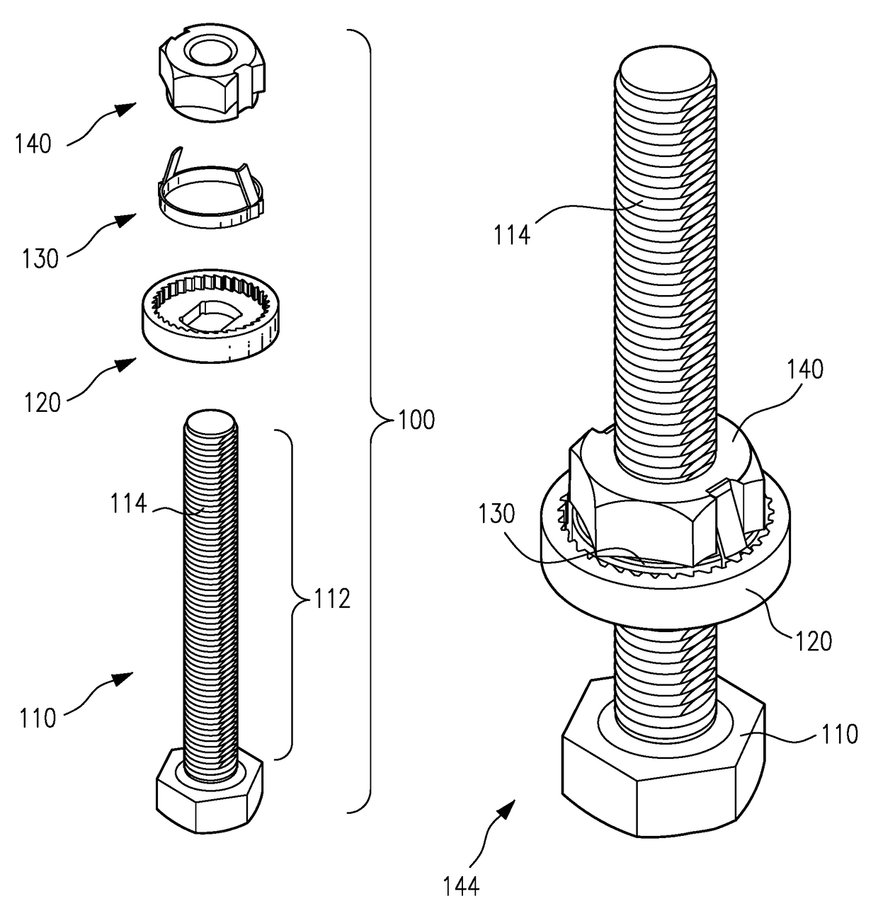 Locking fastener with deflectable lock