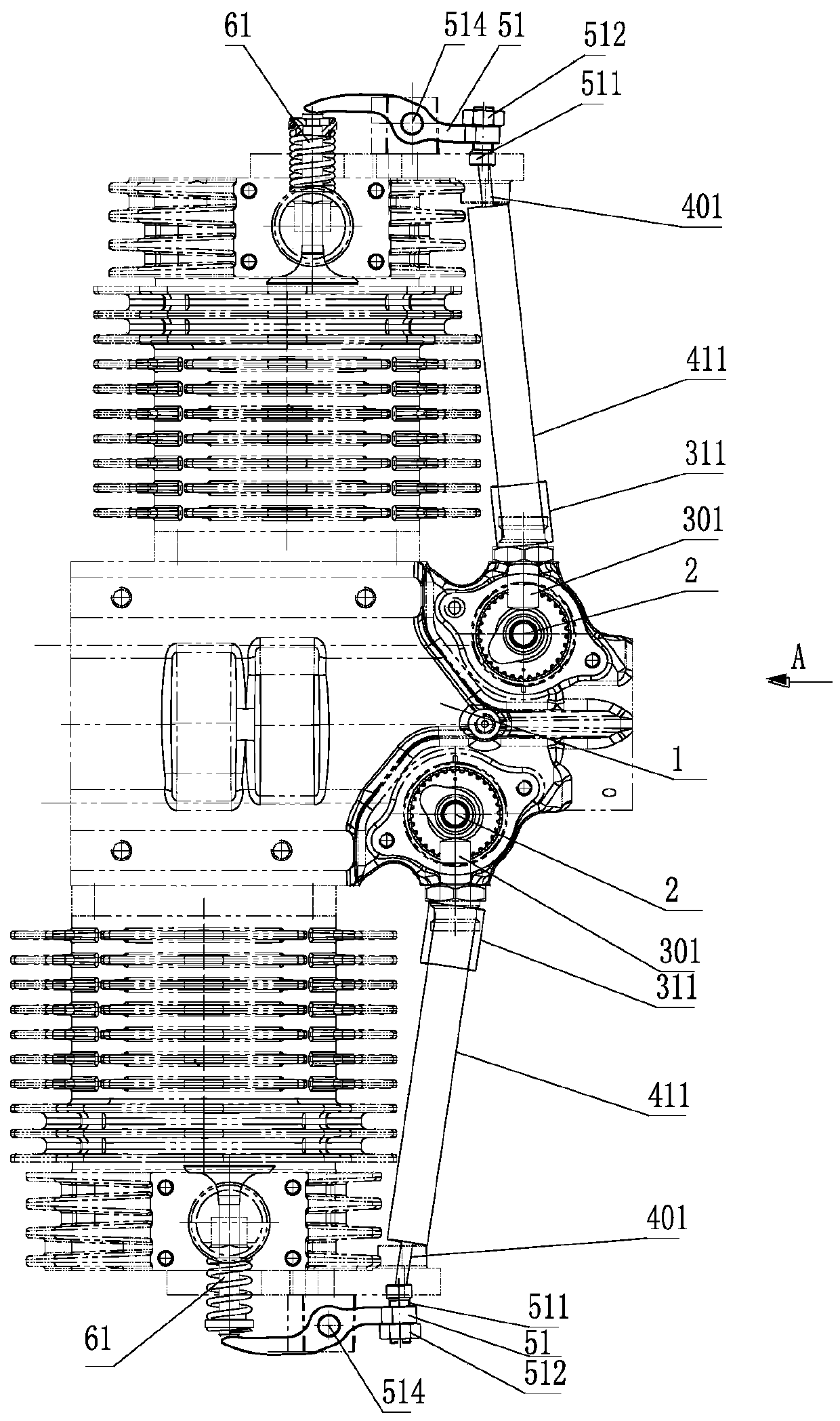 Engine valve mechanism and horizontally opposed double-cylinder engine