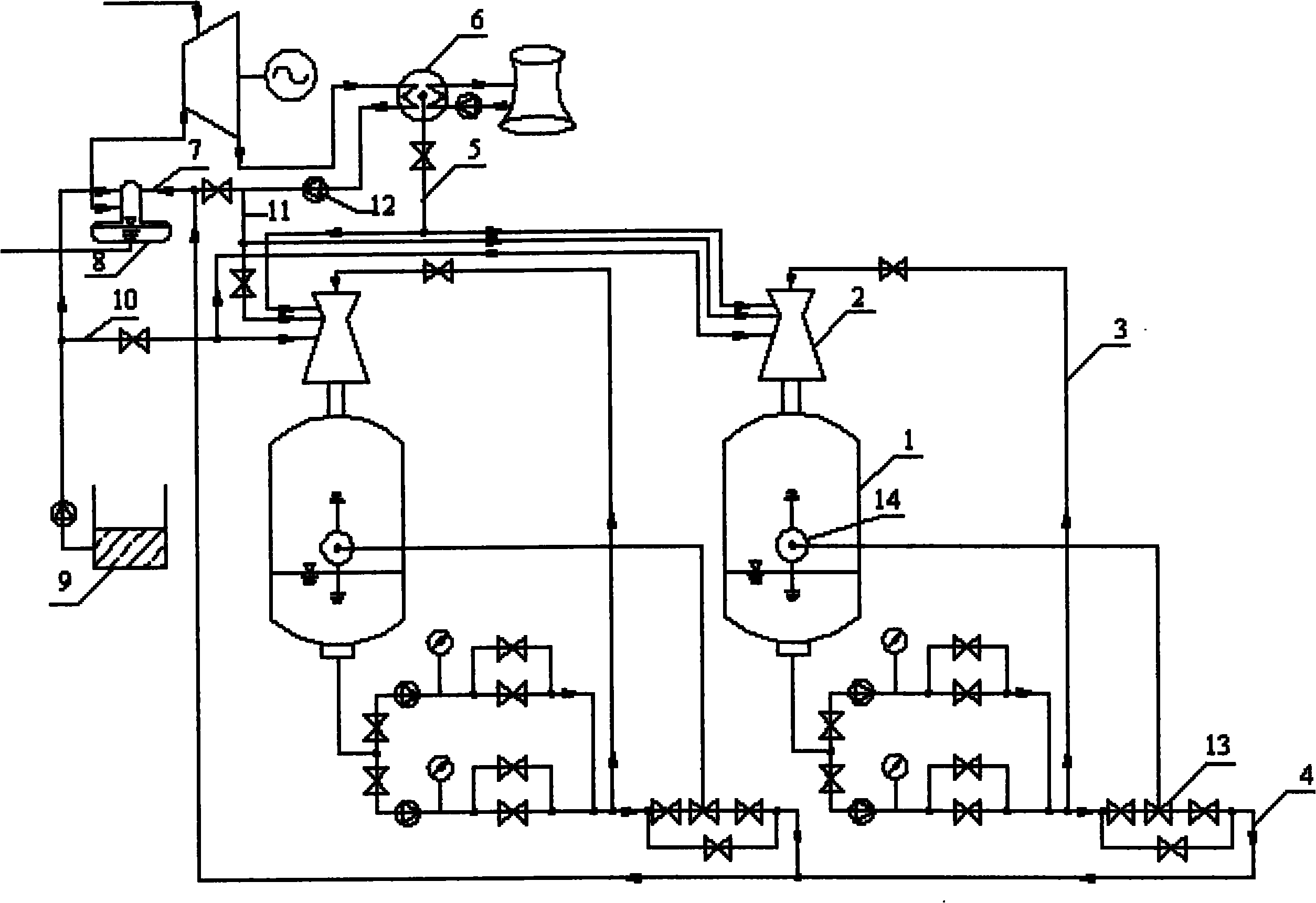 Vacuum steam heating and pressurizing recycling device for steam turbine
