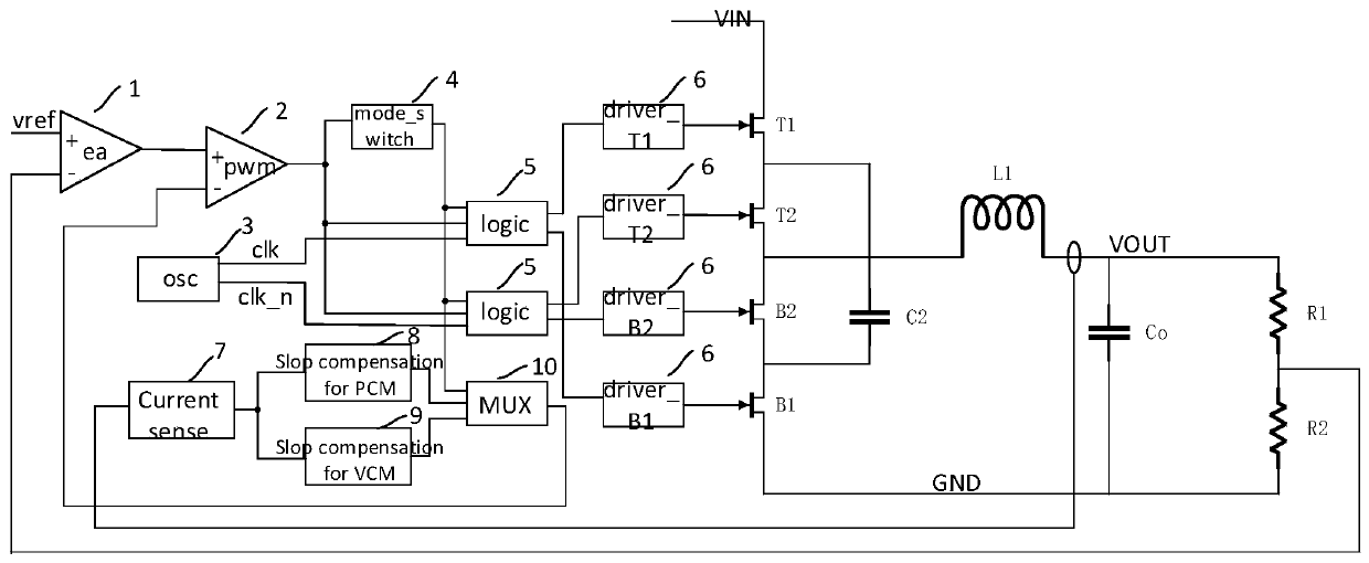 Current type control system and method for three-state step-down switching power supply