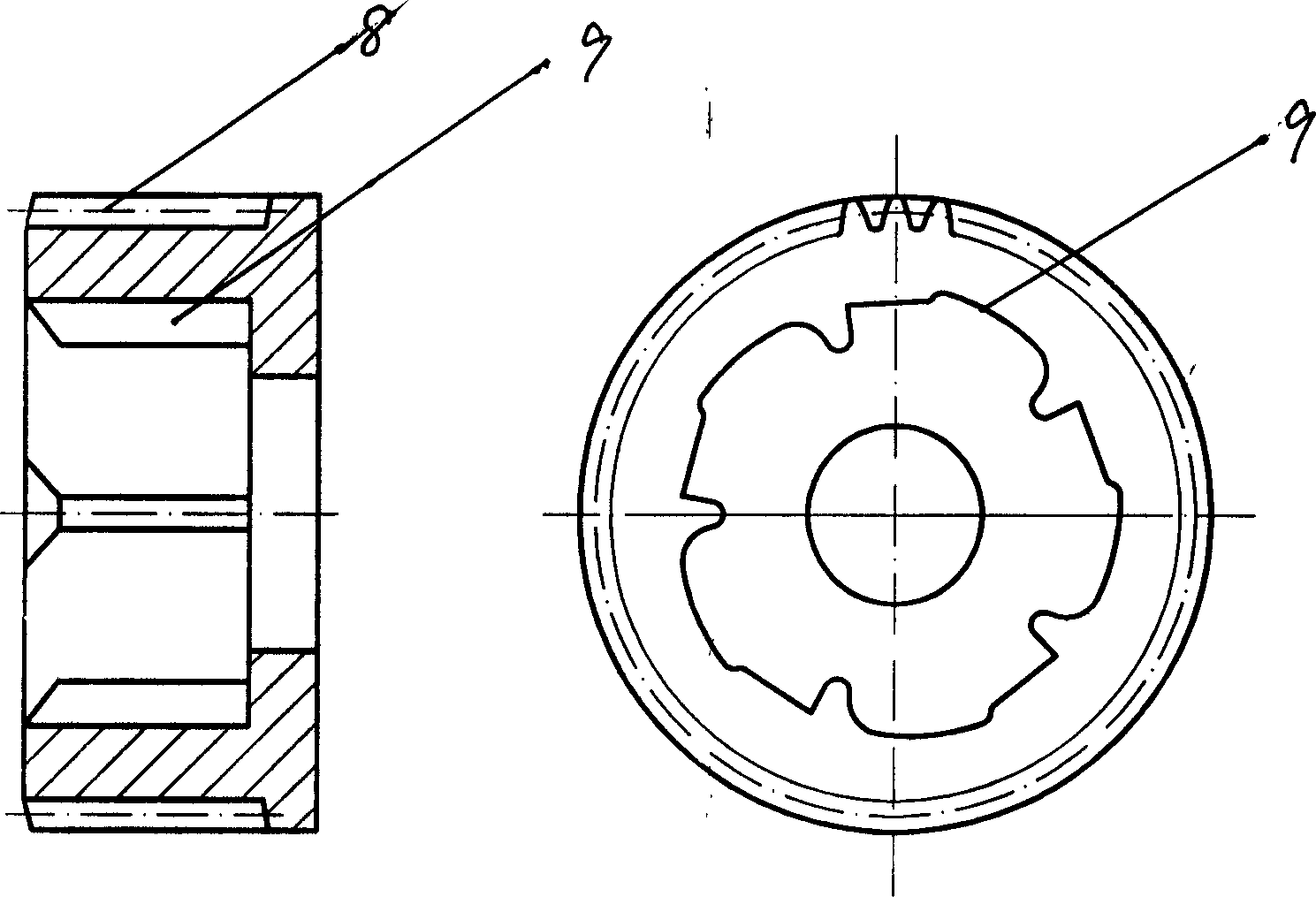 Maching process and mold for annulus of external gear reduced one-way device