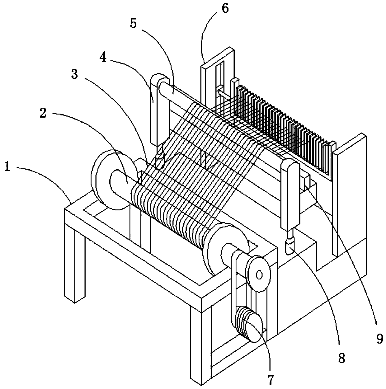 Telescopic reed device of warping machine for screen processing