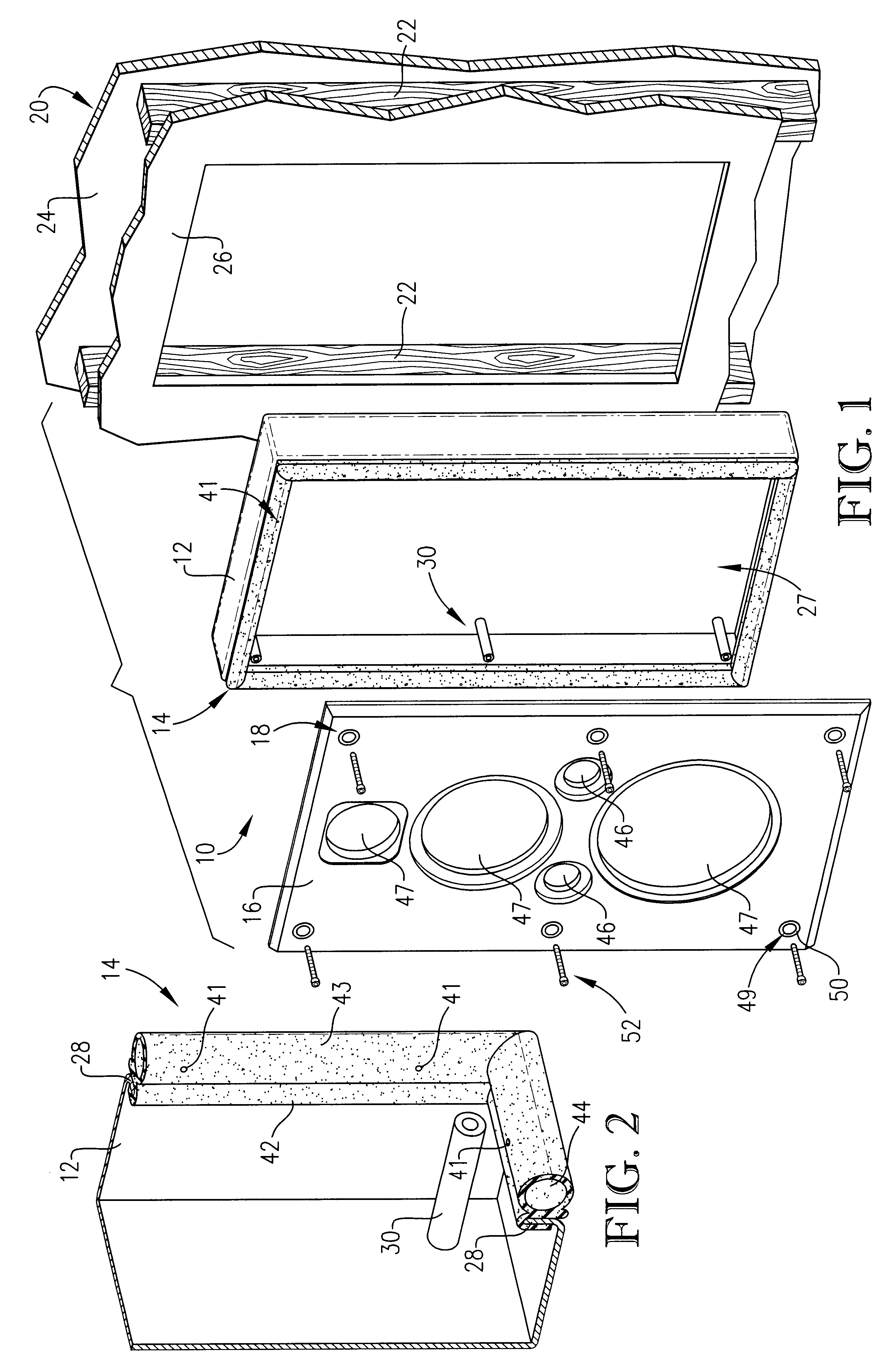Speaker enclosure and mounting method for isolating and insulating faceplate and heavy speakers from surrounding mounting surface