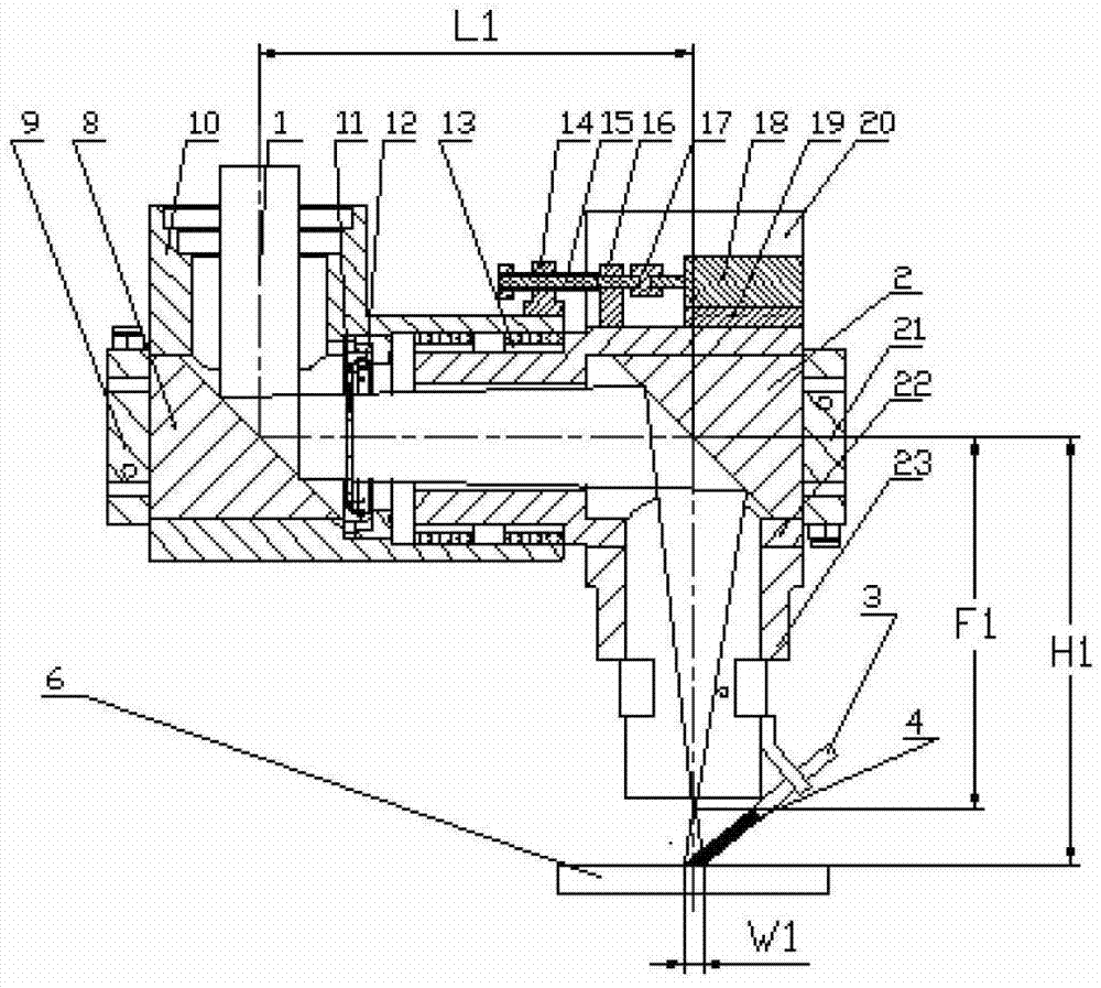 Laser working head with variable width of cladding layer