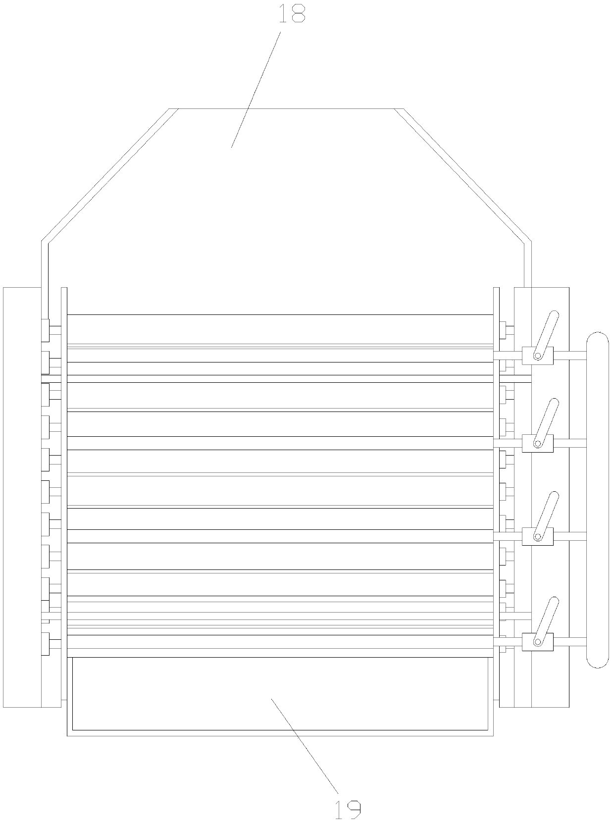 Anti-shock-displacement and adjustable cleaning device for massive food materials