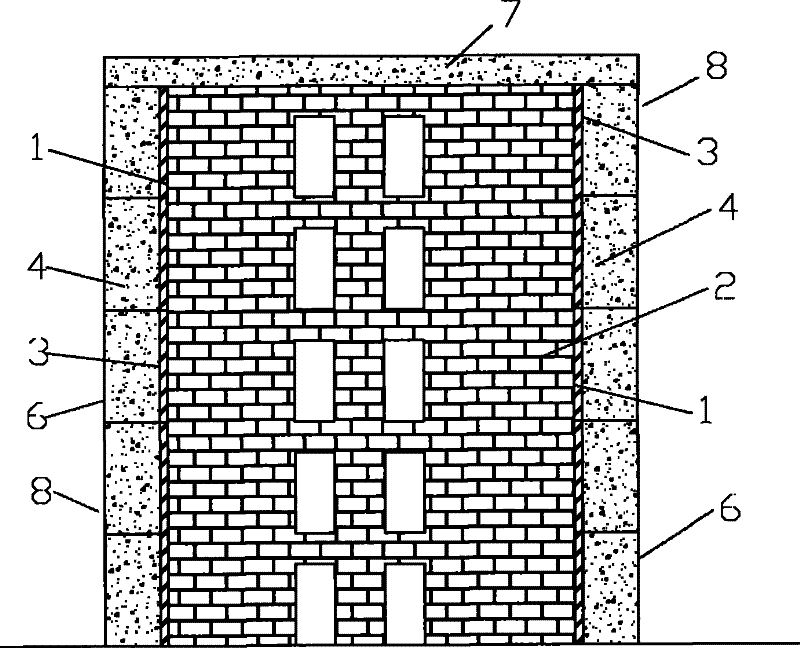Anti-seismic reinforcing structure and method of old brickwork building