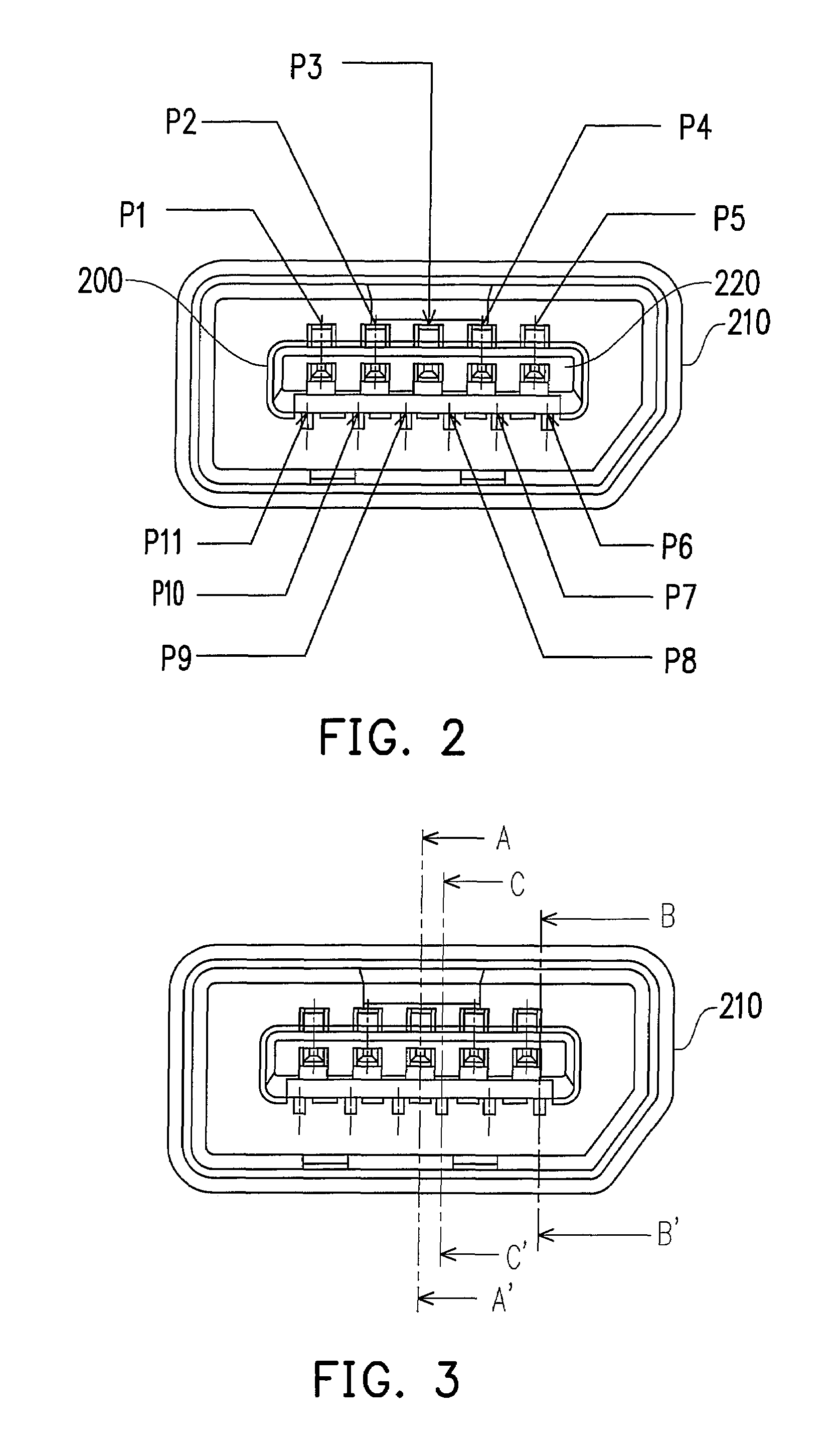 Connector having pin groups with different pin lengths